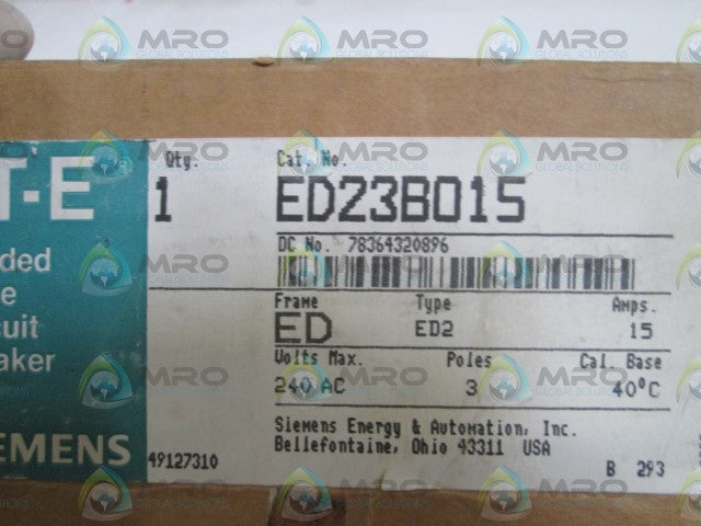 ITE SIEMENS CIRCUIT BREAKER ED23B015 (MISSING LUGS) *NEW IN BOX*
