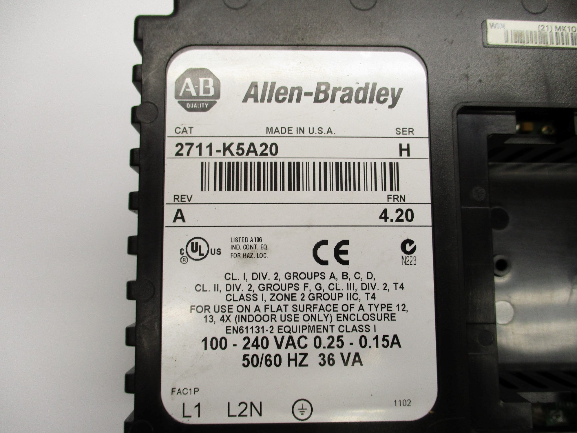 ALLEN BRADLEY 2711-K5A20 SER. H F/W 4.20 (AS PICTURED) UNMP