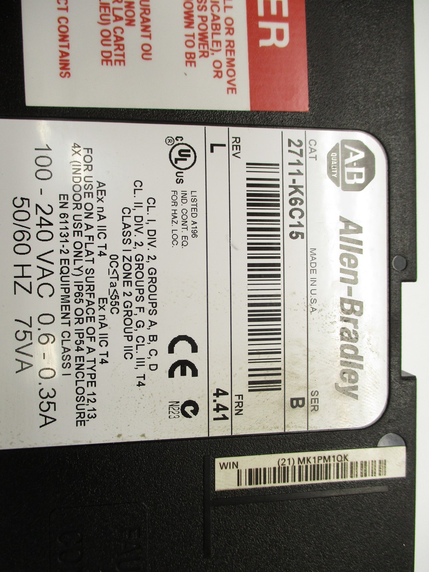INDUSTRIAL SPARE PART 2711-K6C15 SER. B F/W 4.41 UNMP
