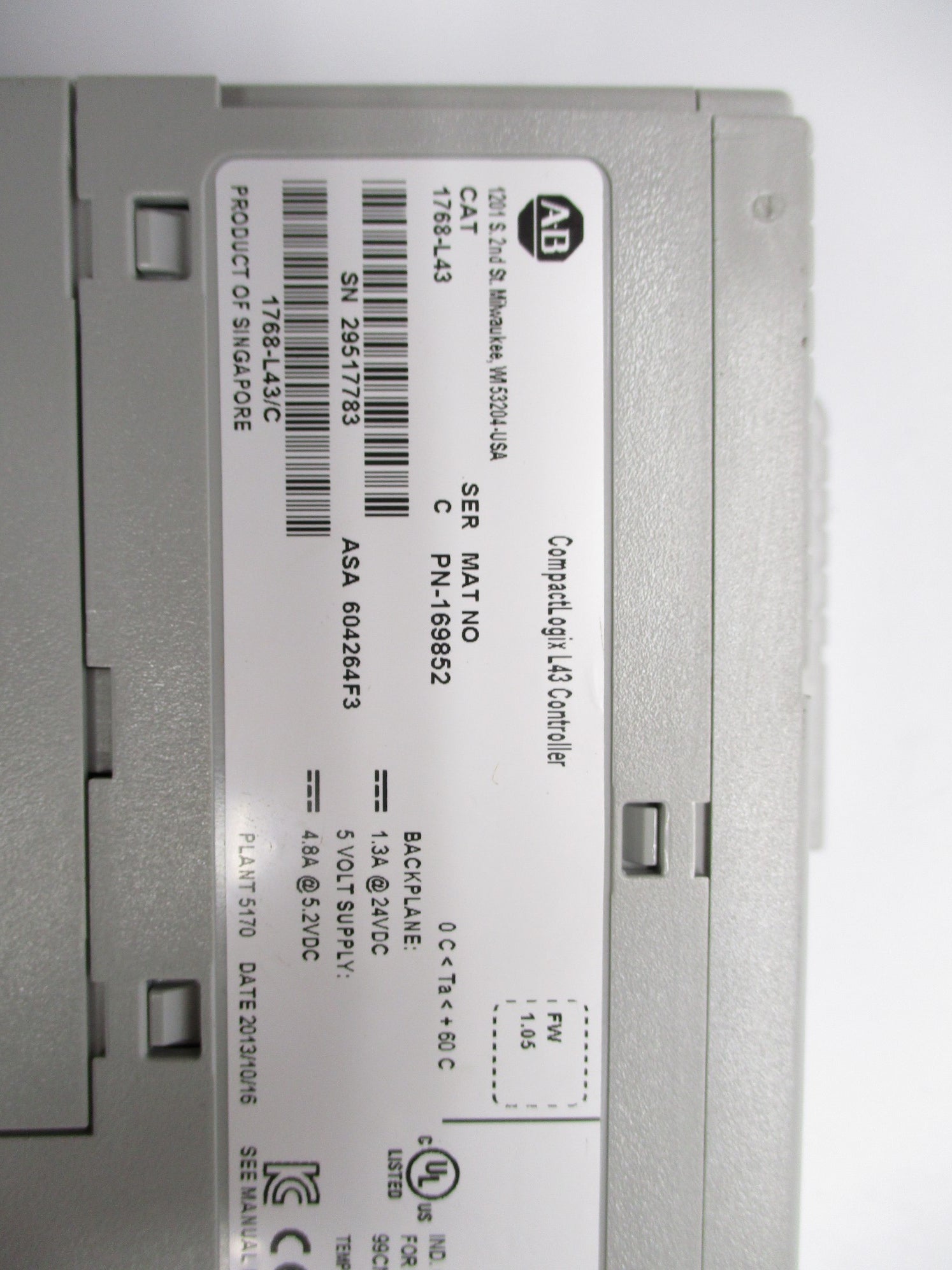 ALLEN BRADLEY 1768-L43 SER. C F/W 1.05 (NO KEY) UNMP