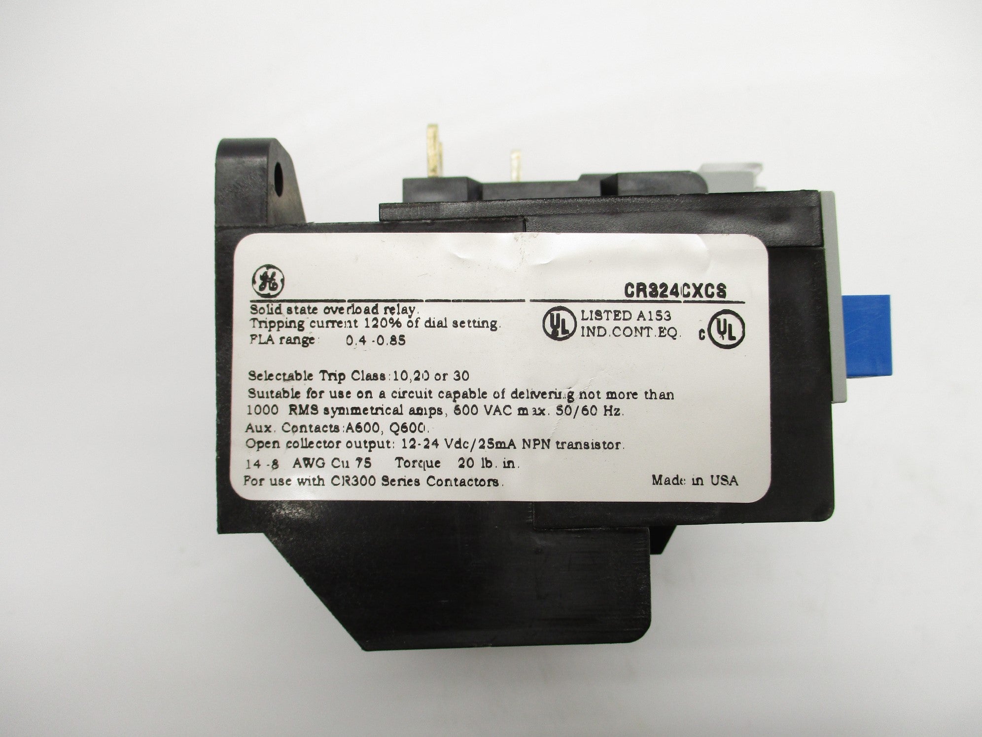 GENERAL ELECTRIC CR324CXCS 600VAC 0.4-0.85A UNMP