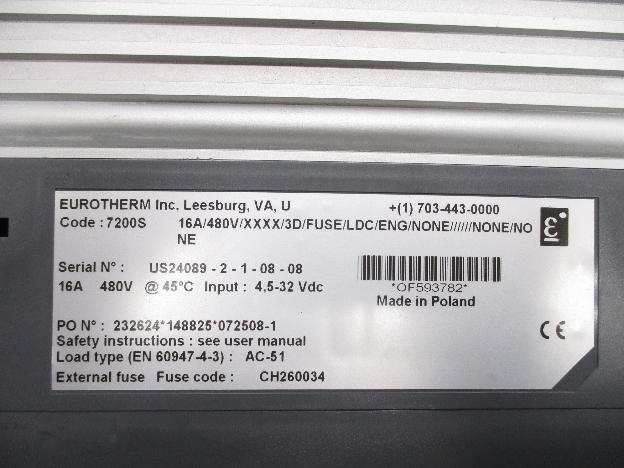 EUROTHERM 7200S16A/480V/XXXX/3D/FUSE/LDC/ENG/NONE//////NONE/NONE UNMP