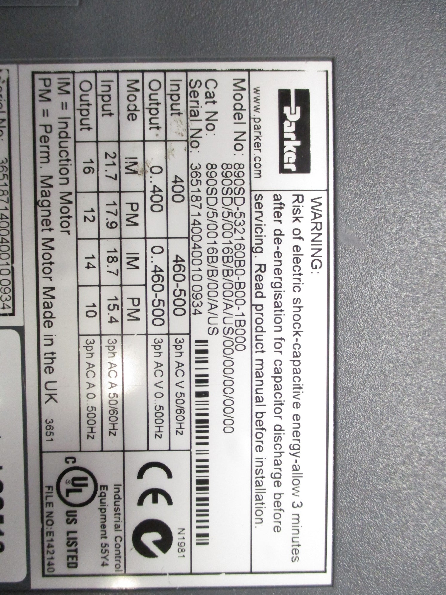 PARKER 890SD-532160B0-B00-1B000 (AS PICTURED) UNMP