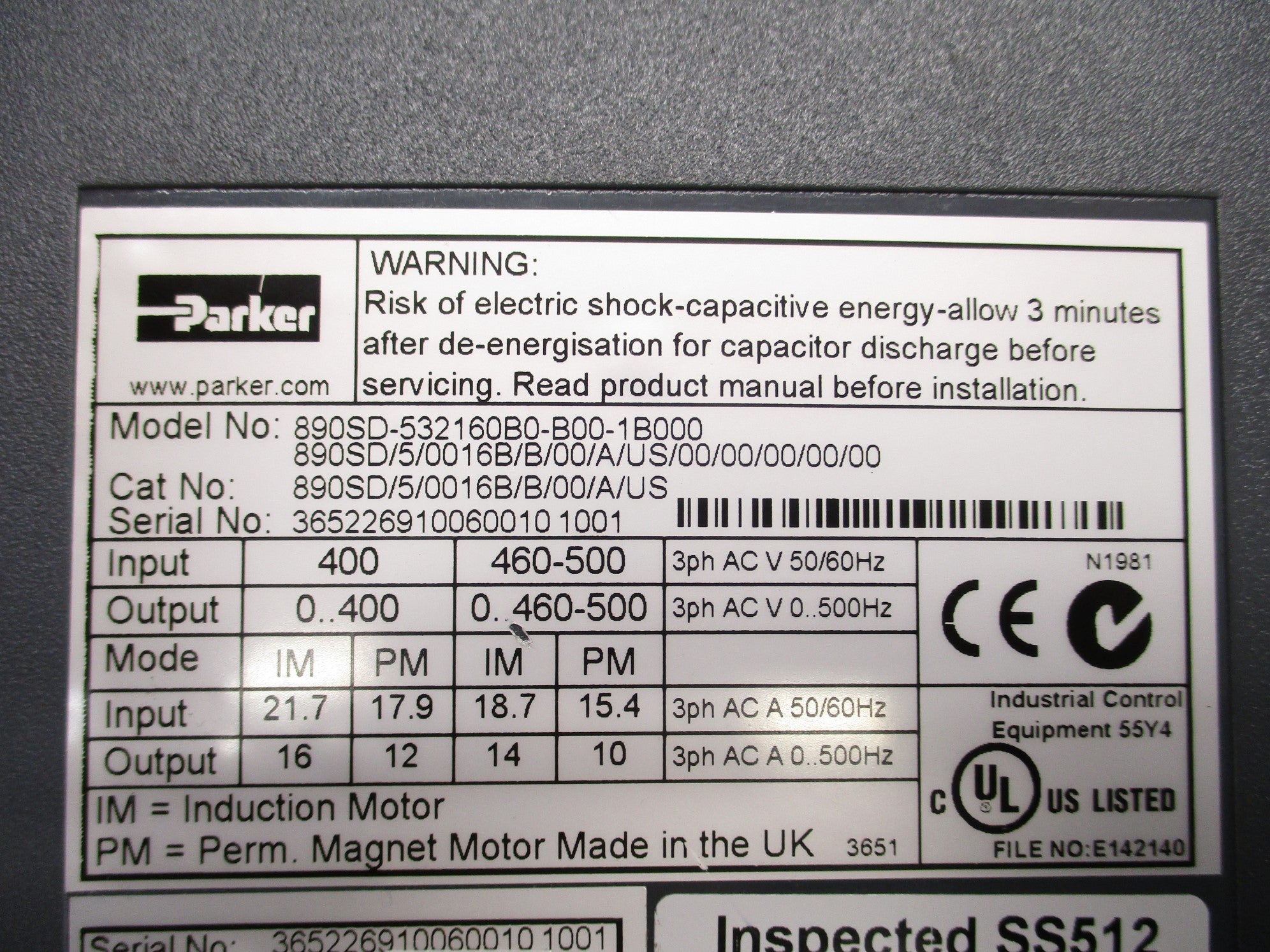 PARKER 890SD-532160B0-B00-1B000 UNMP