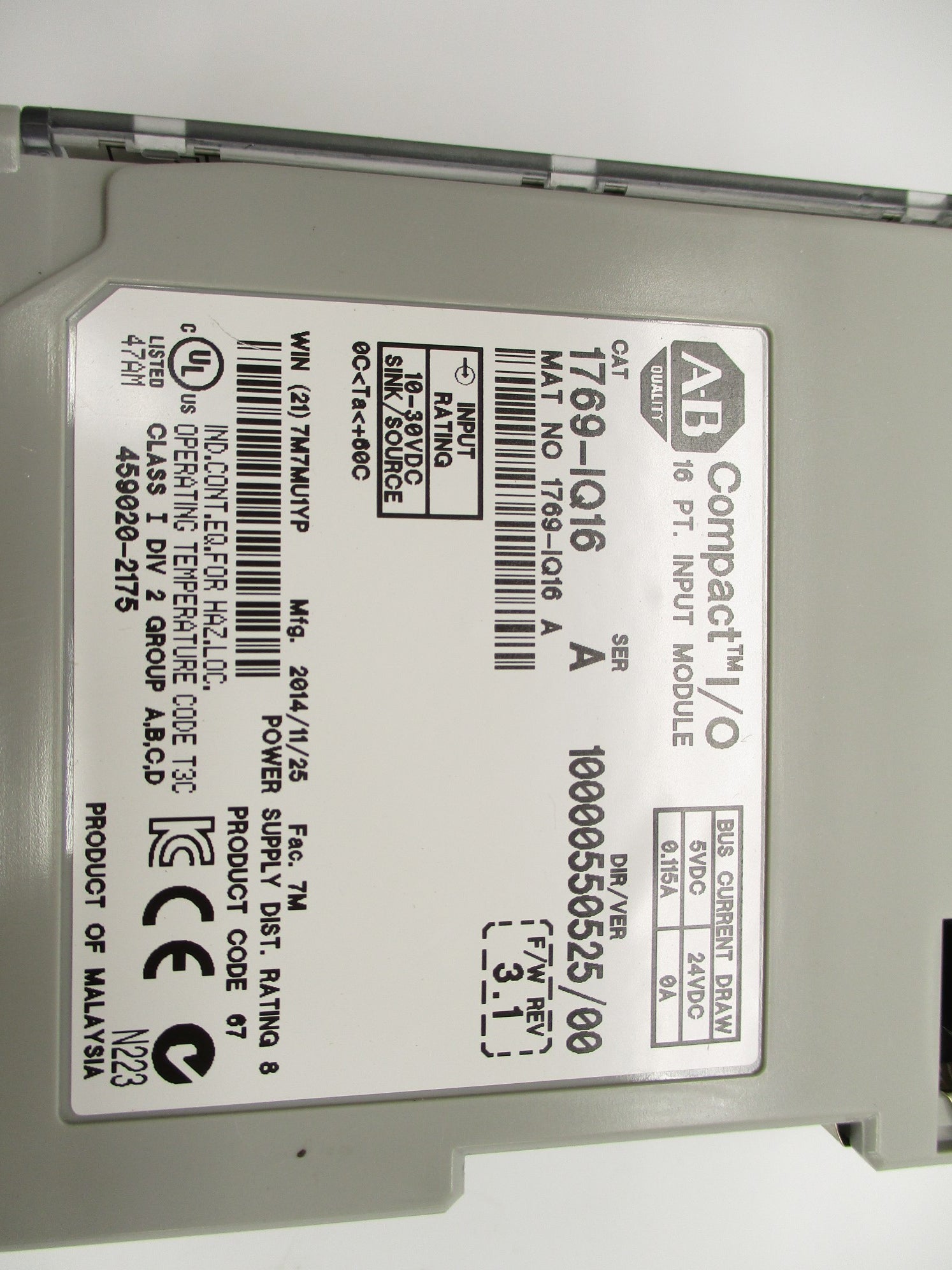 ALLEN BRADLEY 1769-IQ16 SER. A F/W 3.1 (NO TERMINAL) NSNP