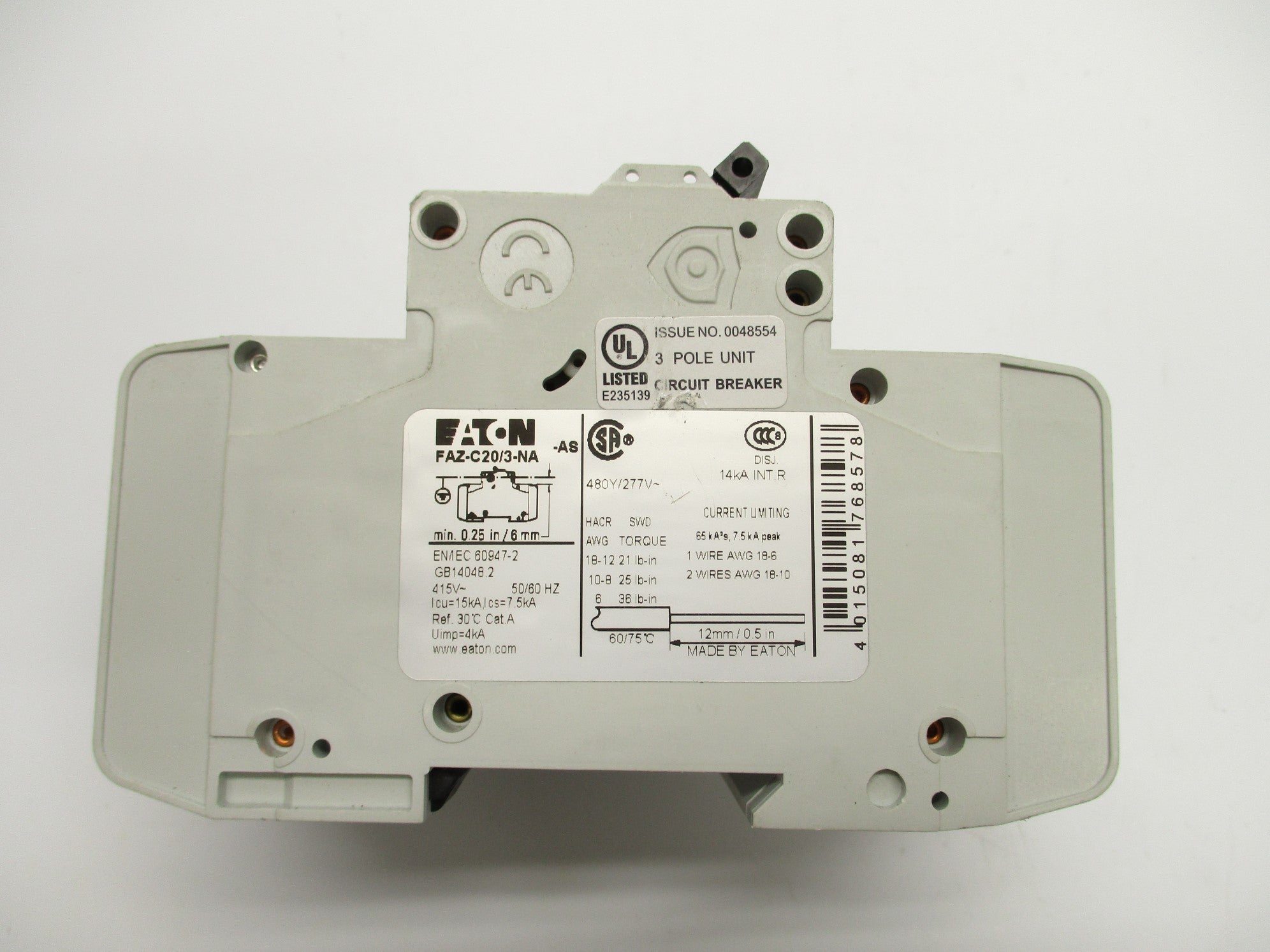 EATON FAZ-C20/3-NA 20A 480/277VAC NSNP