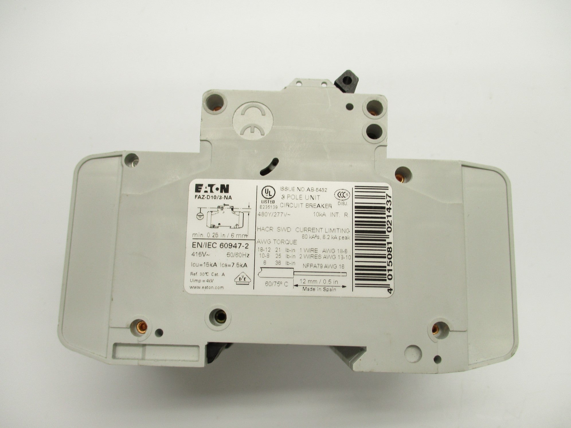 EATON FAZ-D10/3-NA 10A 480/277VAC NSNP
