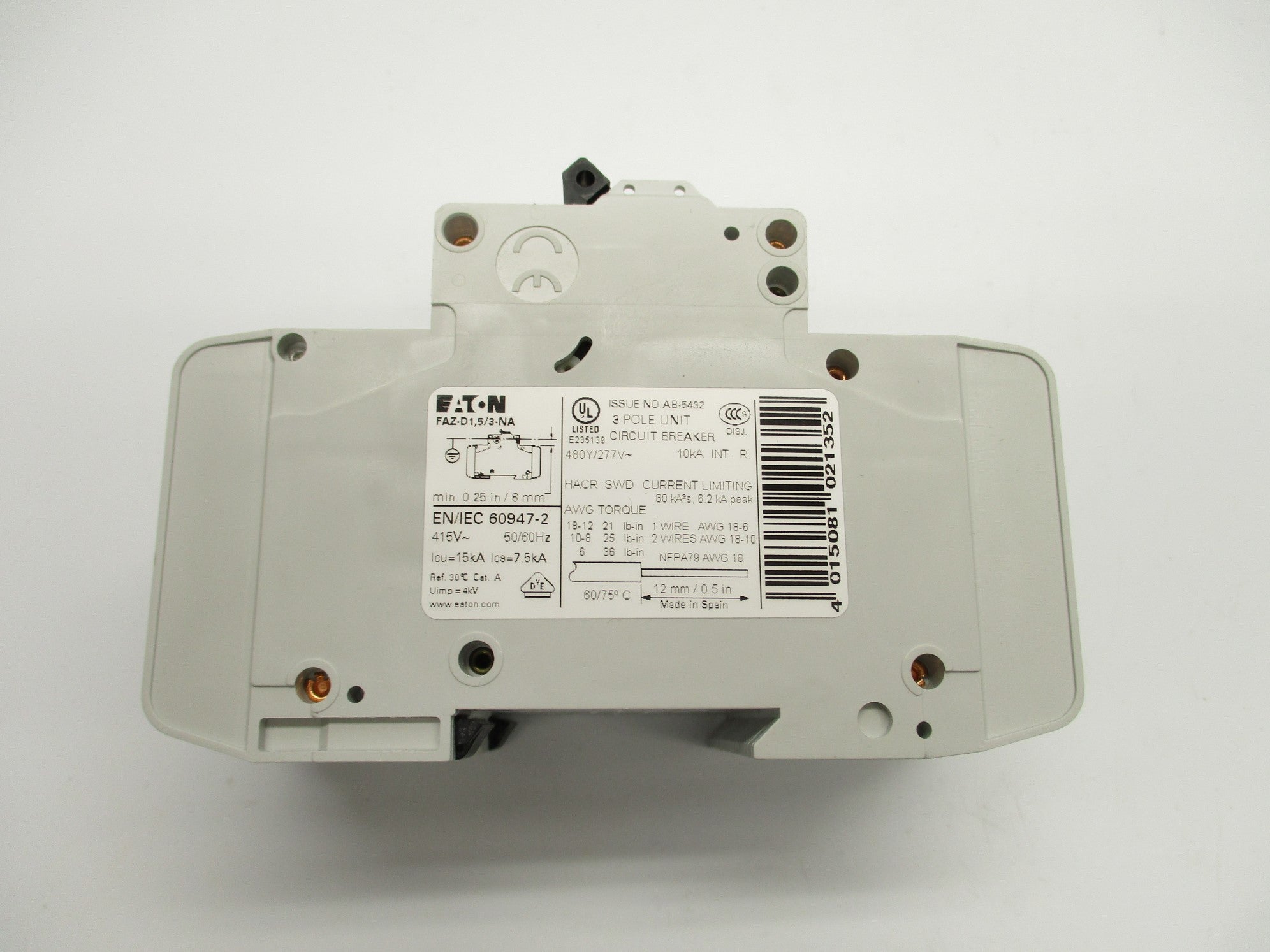 EATON FAZ-D1.5/3-NA 1.5A 480/277VAC NSMP