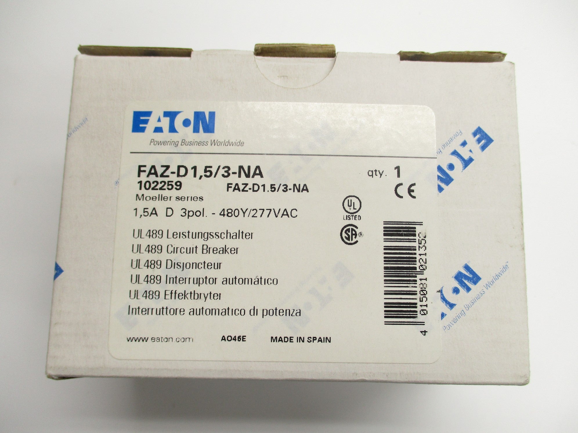 EATON FAZ-D1.5/3-NA 1.5A 480/277VAC NSMP