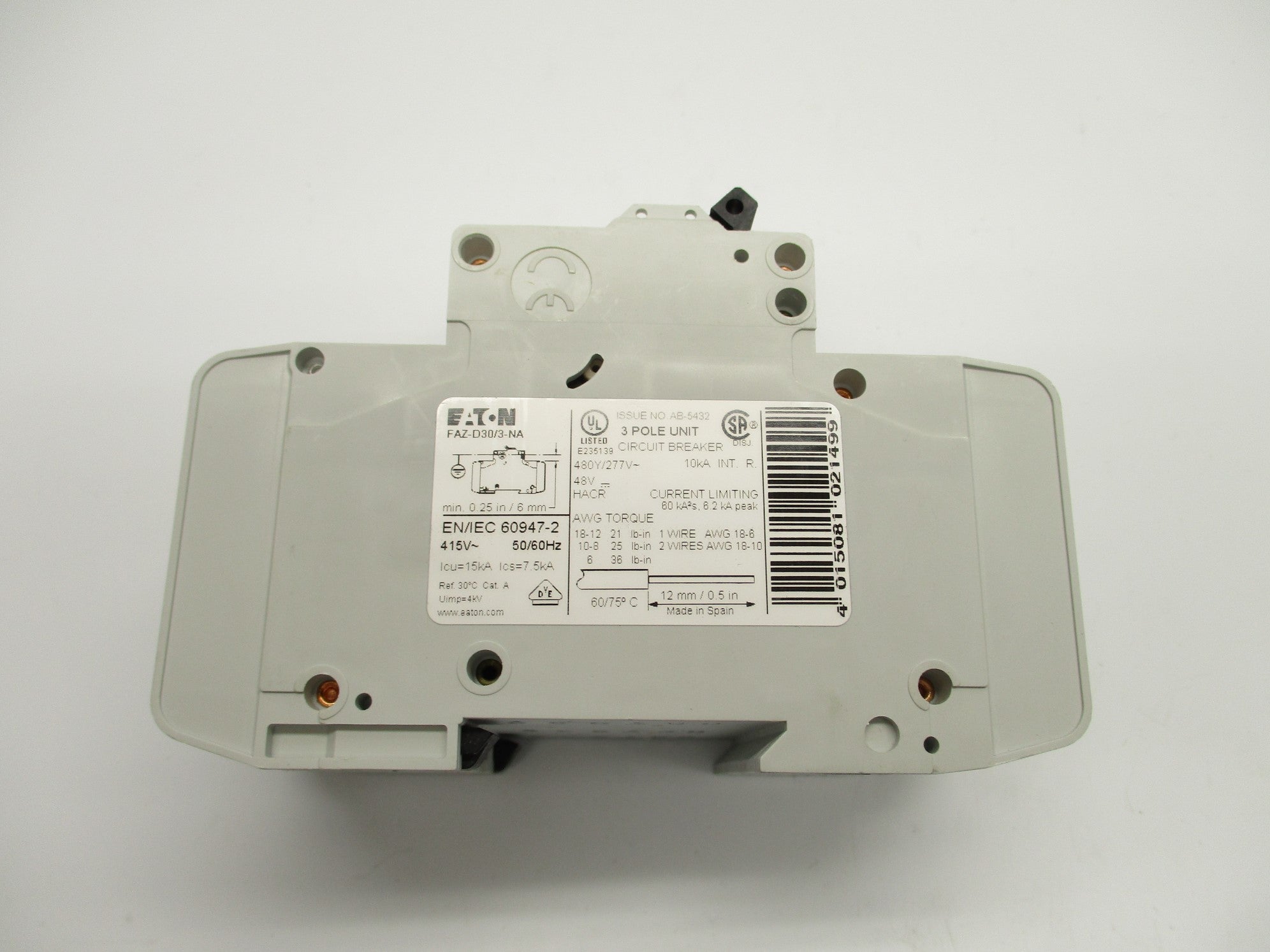 EATON FAZ-D30/3-NA 30A 480/277VAC NSMP