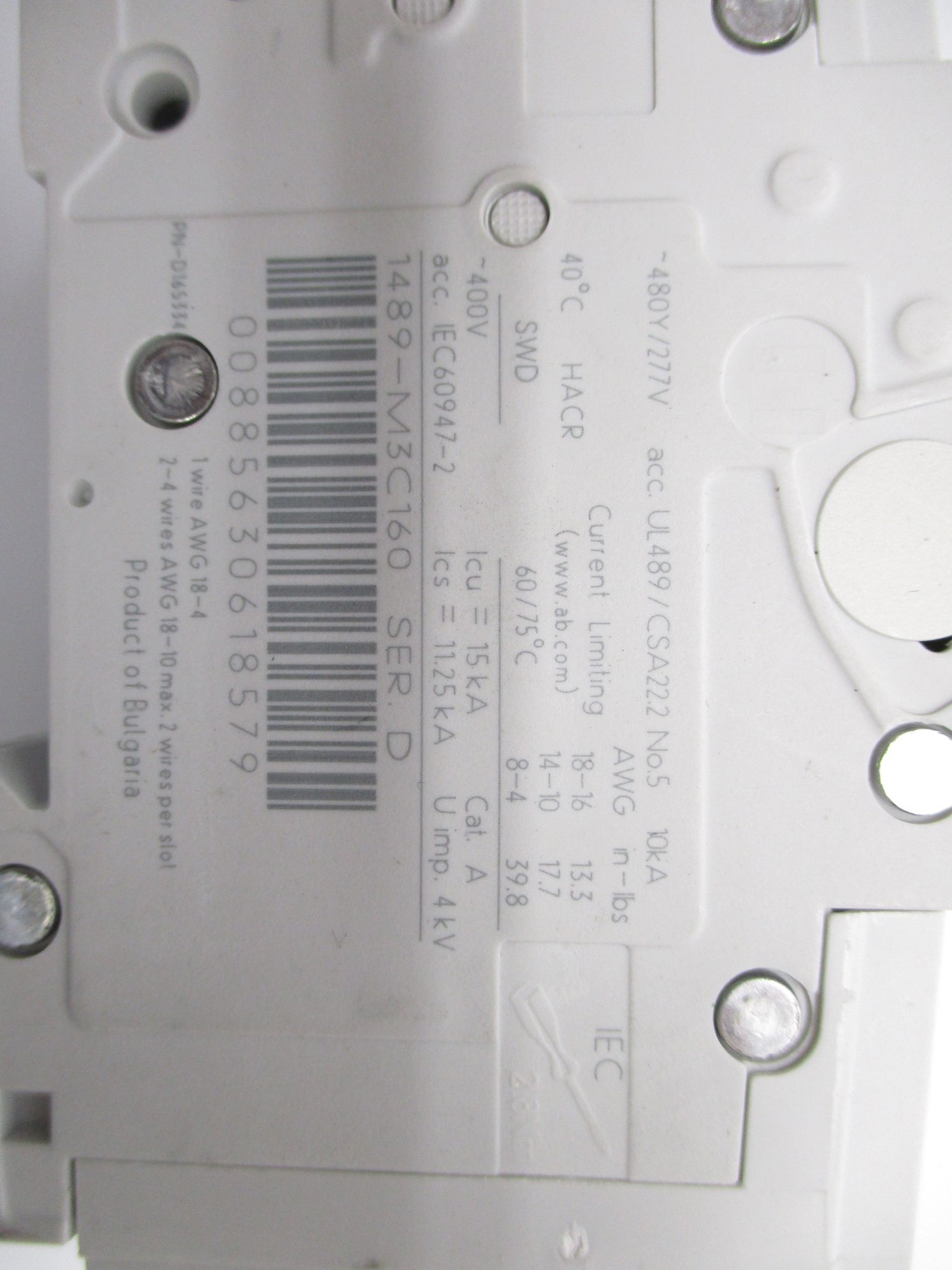 ALLEN BRADLEY 1489-M3C160 SER. D 16A 480/277V NSNP