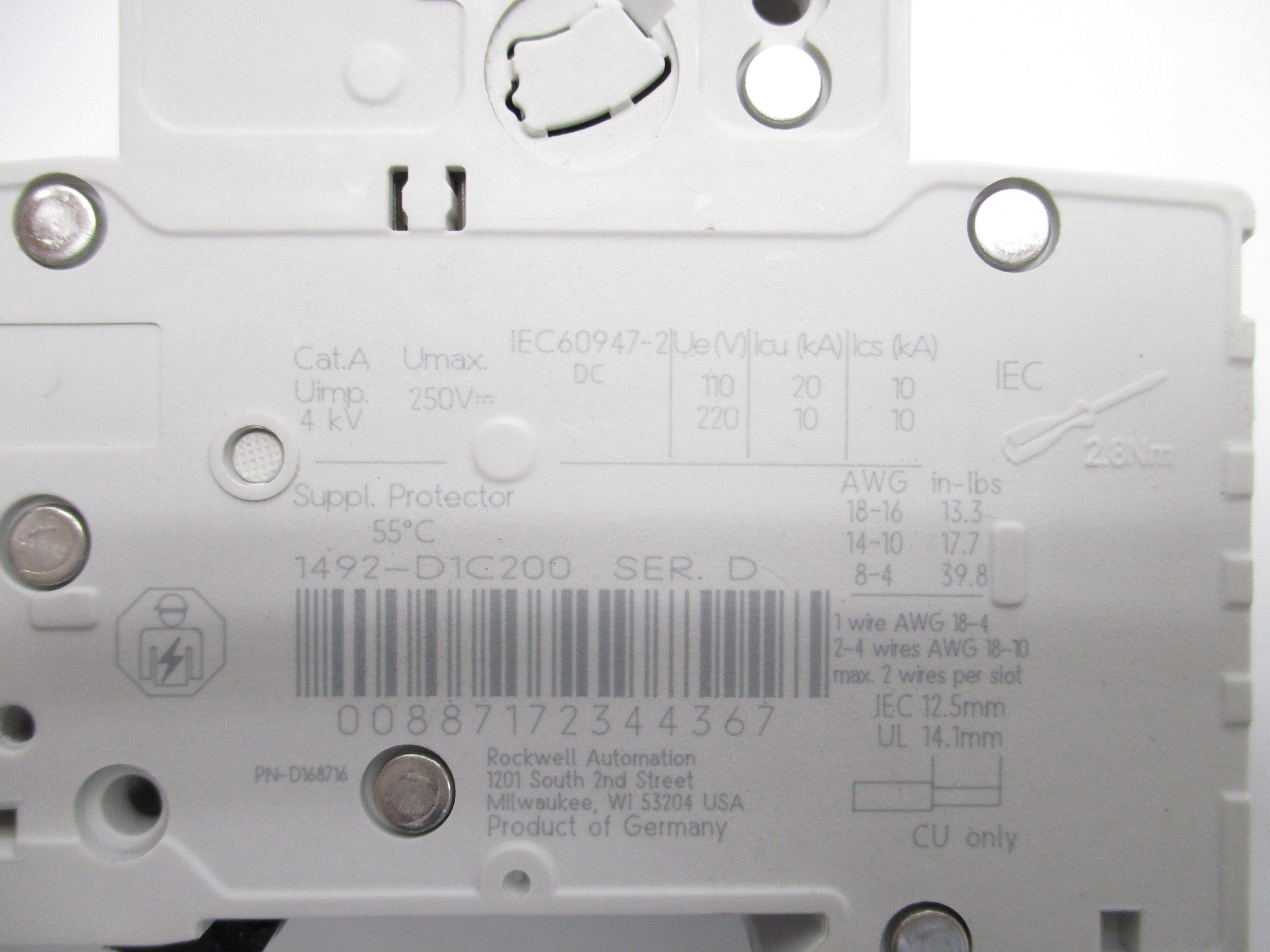 ALLEN BRADLEY 1492-D1C200 SER. D 20A 220V NSNP