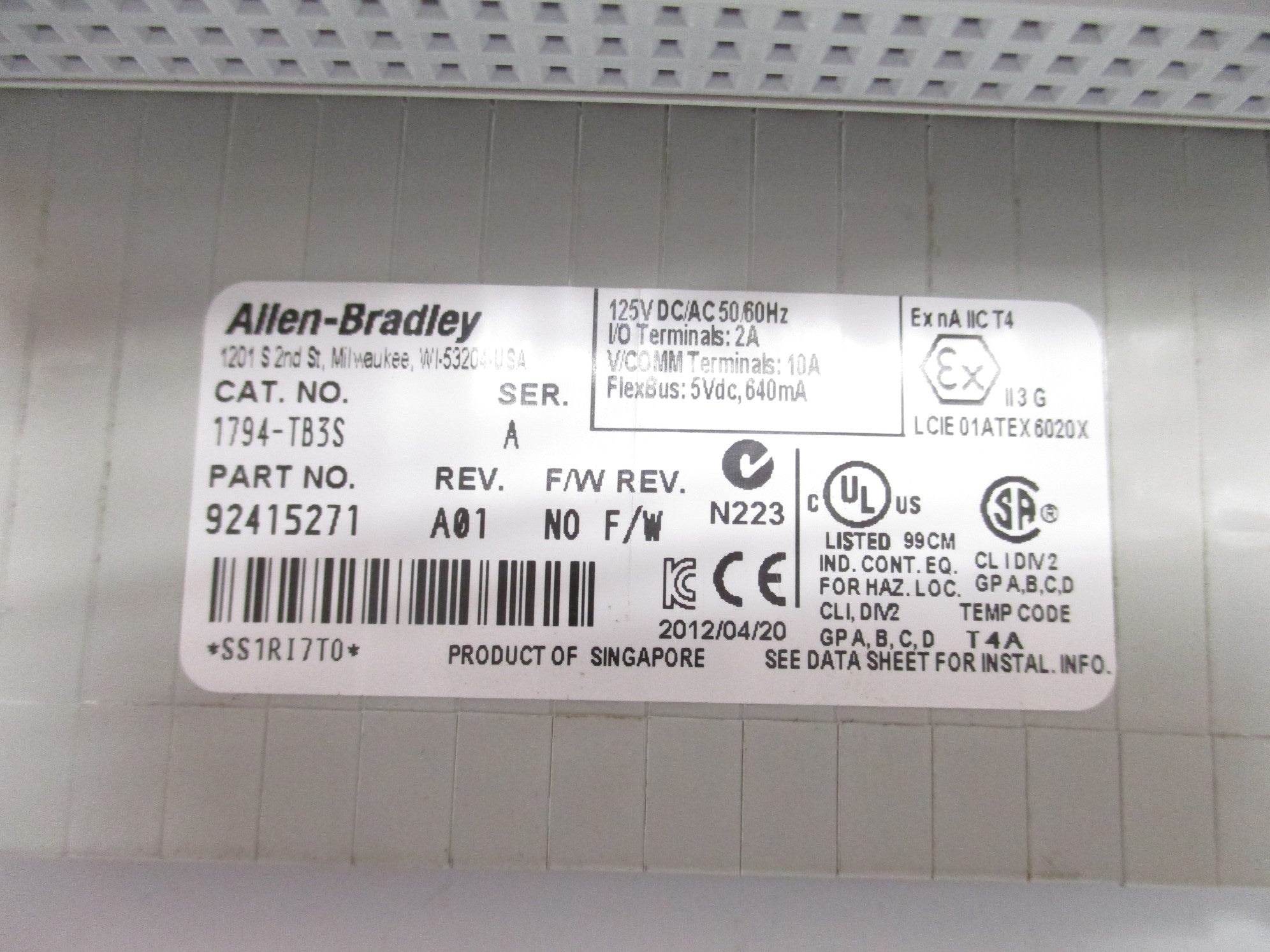 INDUSTRIAL SPARE PART 1794-TB3S SER. A 120VAC 10A NSNP
