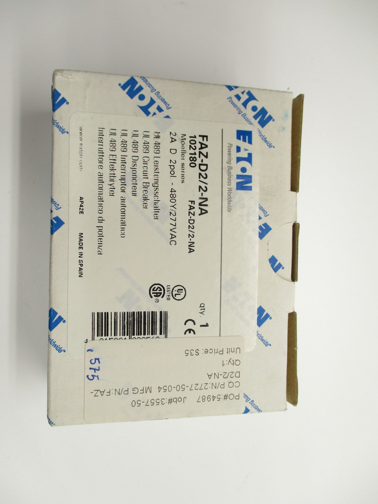 EATON FAZ-D2/2-NA 2A 480/277VAC NSMP