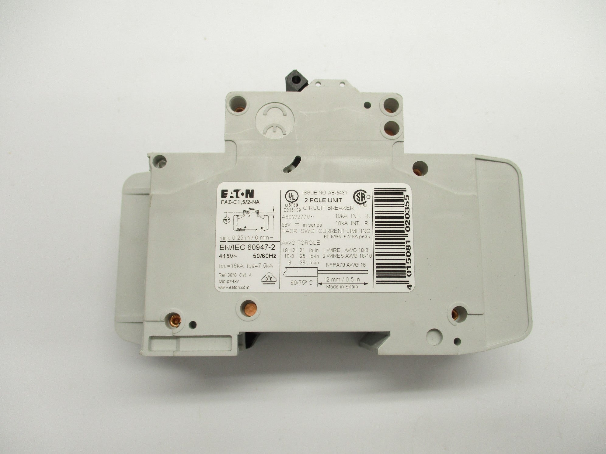 EATON FAZ-C1.5/2-NA 1.5A 480/277V (AS PICTURED) NSNP