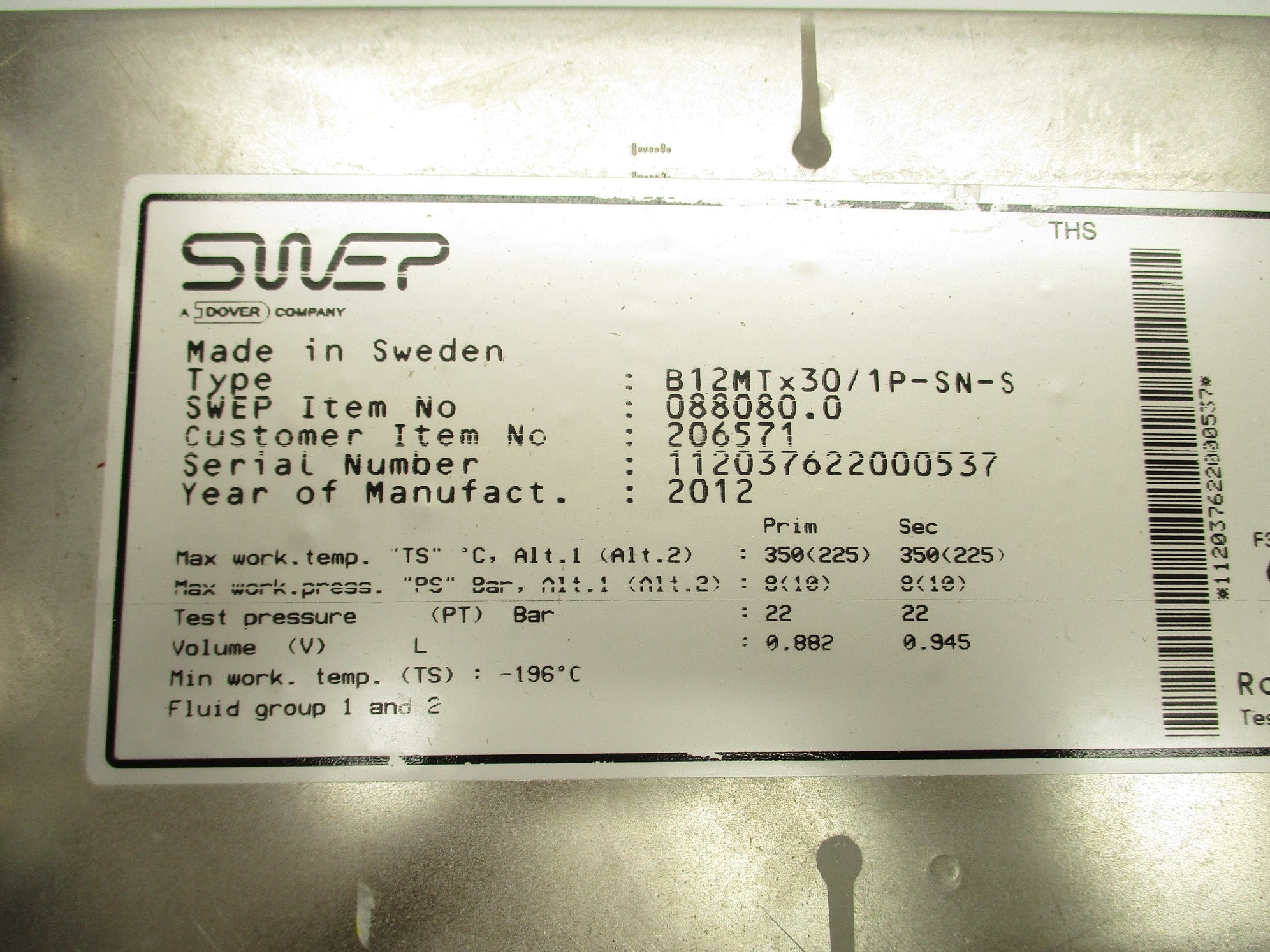 SWEP B12MTx30/1P-SN-S NSNP