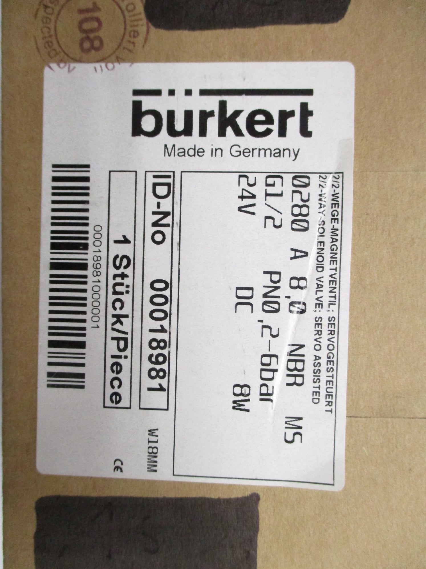 BURKERT 0280A8,0NBRMSG1/2 00018981 24VDC NSMP