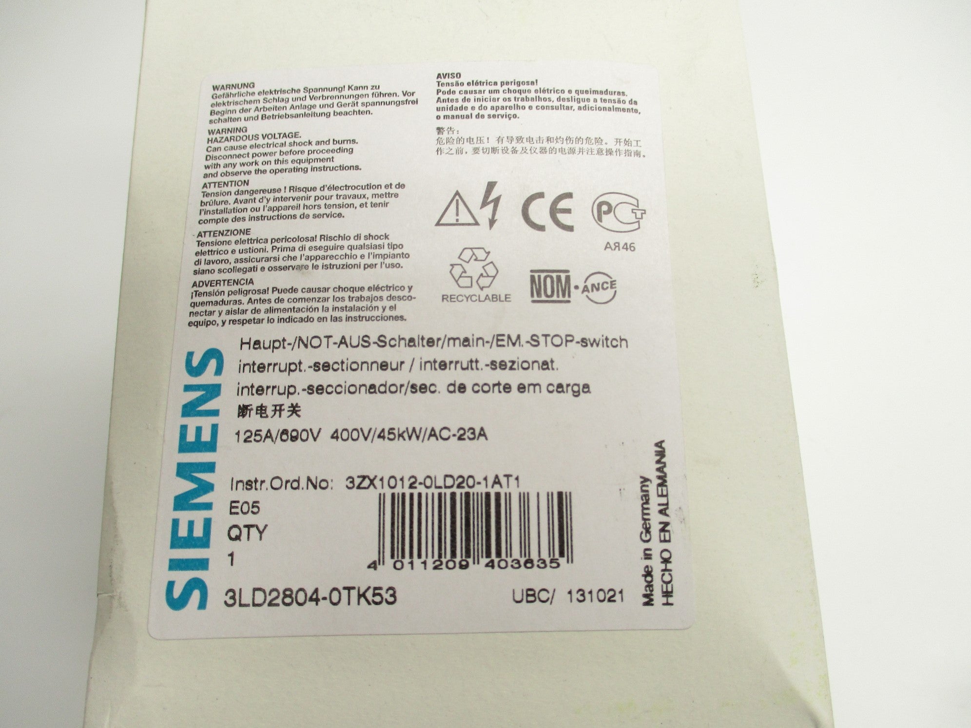 SIEMENS 3LD2804-0TK53 NSMP