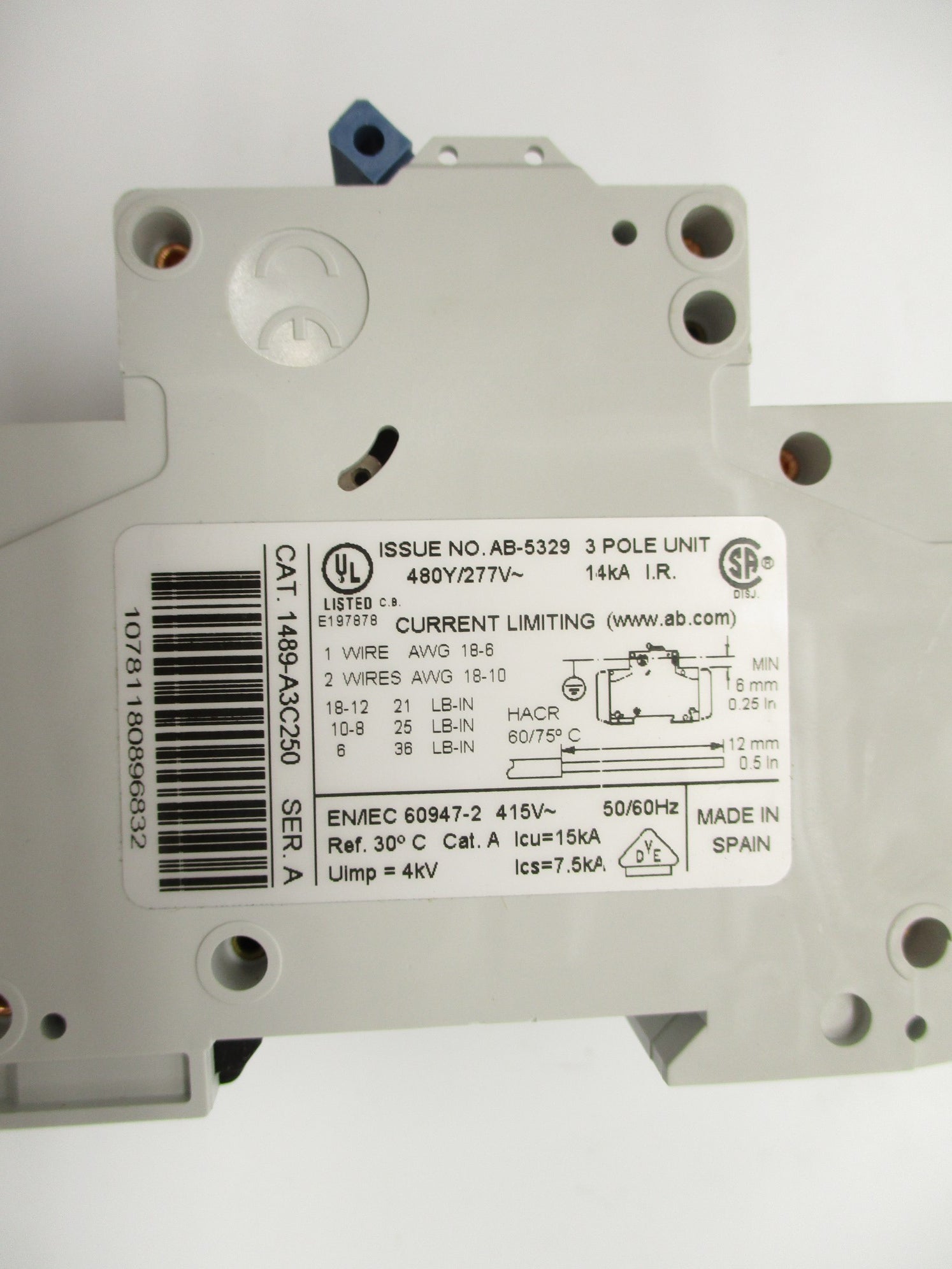 ALLEN BRADLEY 1489-A3C250 SER. A 25A 277VAC NSMP