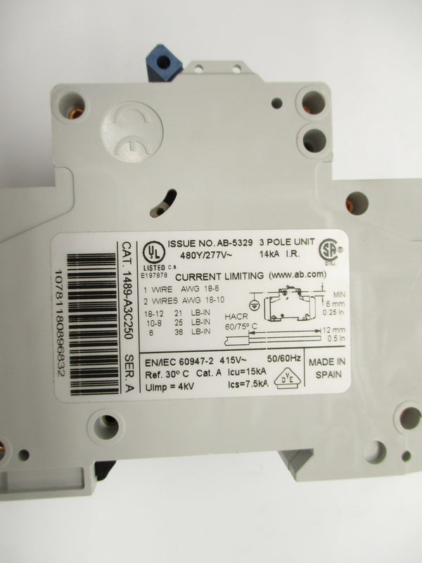 ALLEN BRADLEY 1489-A3C250 SER. A 25A 277VAC NSMP