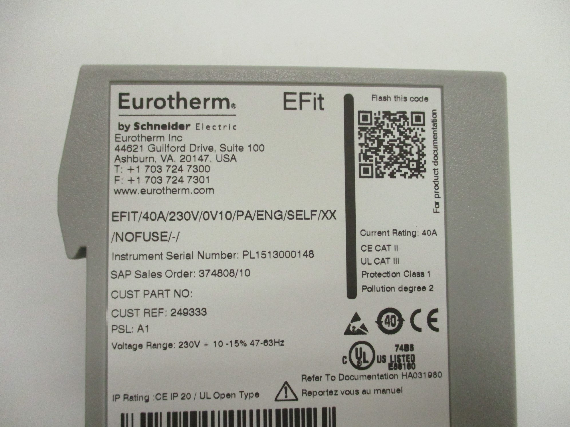 EUROTHERM EFIT/40A/230V/0V10/PA/ENG/SELF/XX/NOFUSE/-/ NSMP