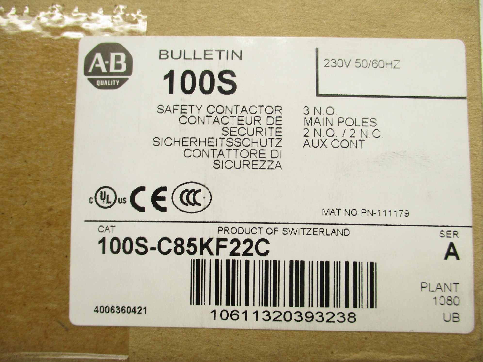 ALLEN BRADLEY 100S-C85KF22C SER. A 230V (BR/WH) NSMP