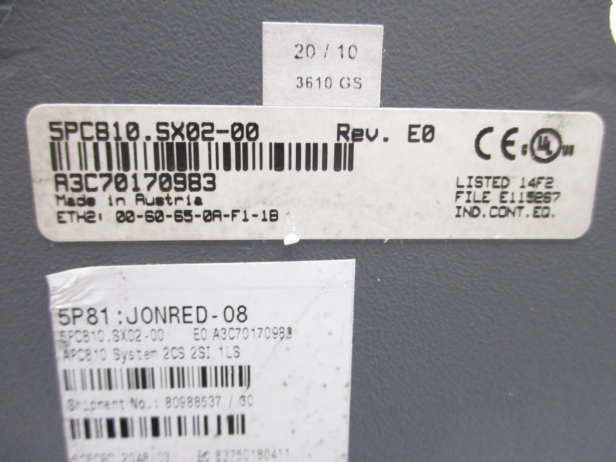 B&R AUTOMATION 5PC810.SX02-00 5P81:JONRED-08 NSNP