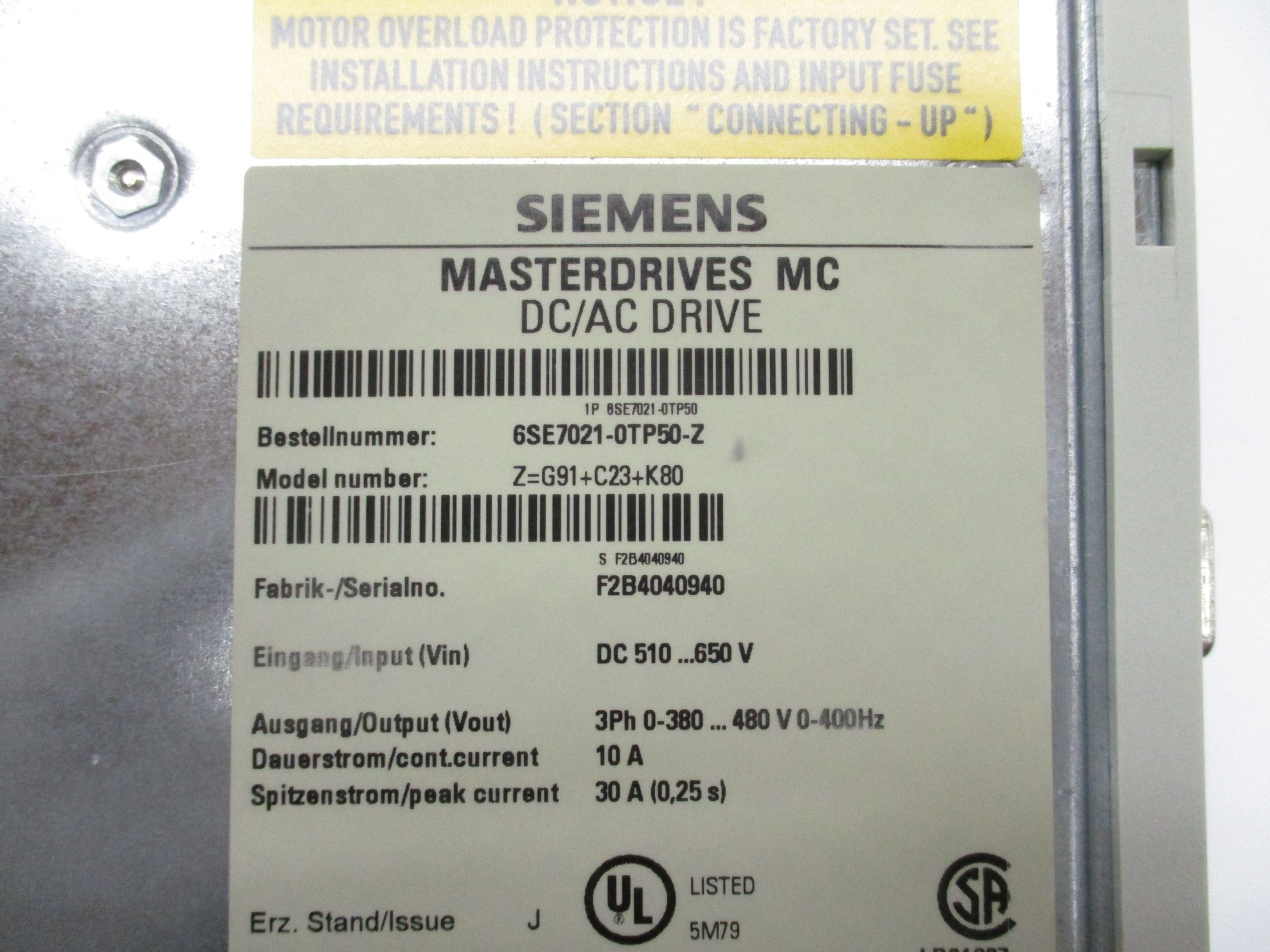 SIEMENS 6SE7021-0TP50-Z NSMP