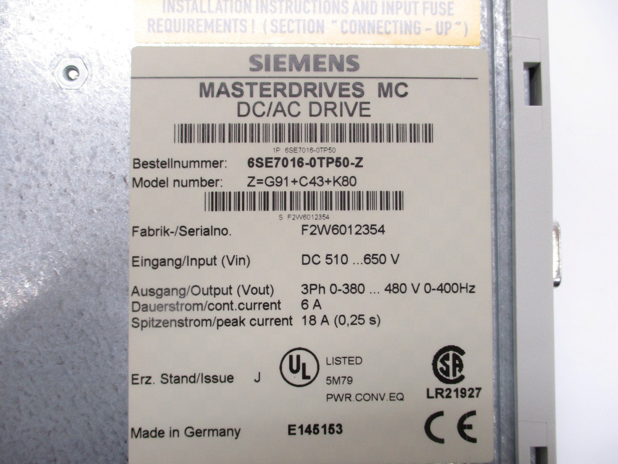 SIEMENS 6SE7016-0TP50-Z NSMP