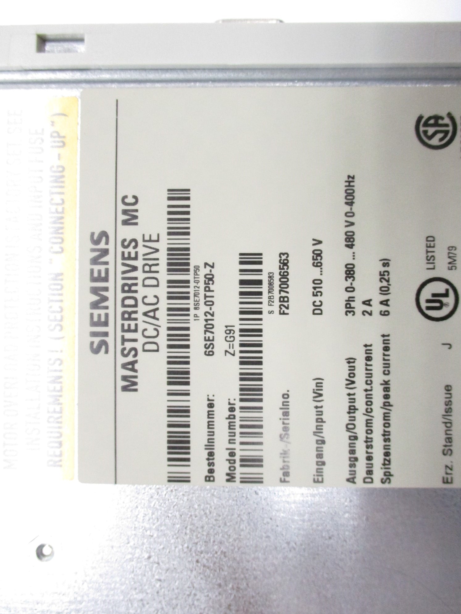 SIEMENS 6SE7012-0TP50-Z NSMP
