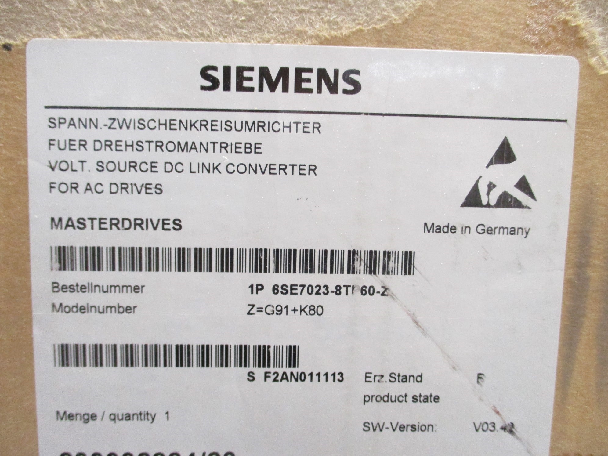 SIEMENS 6SE7023-8TP60-Z (AS PICTURED) NSMP