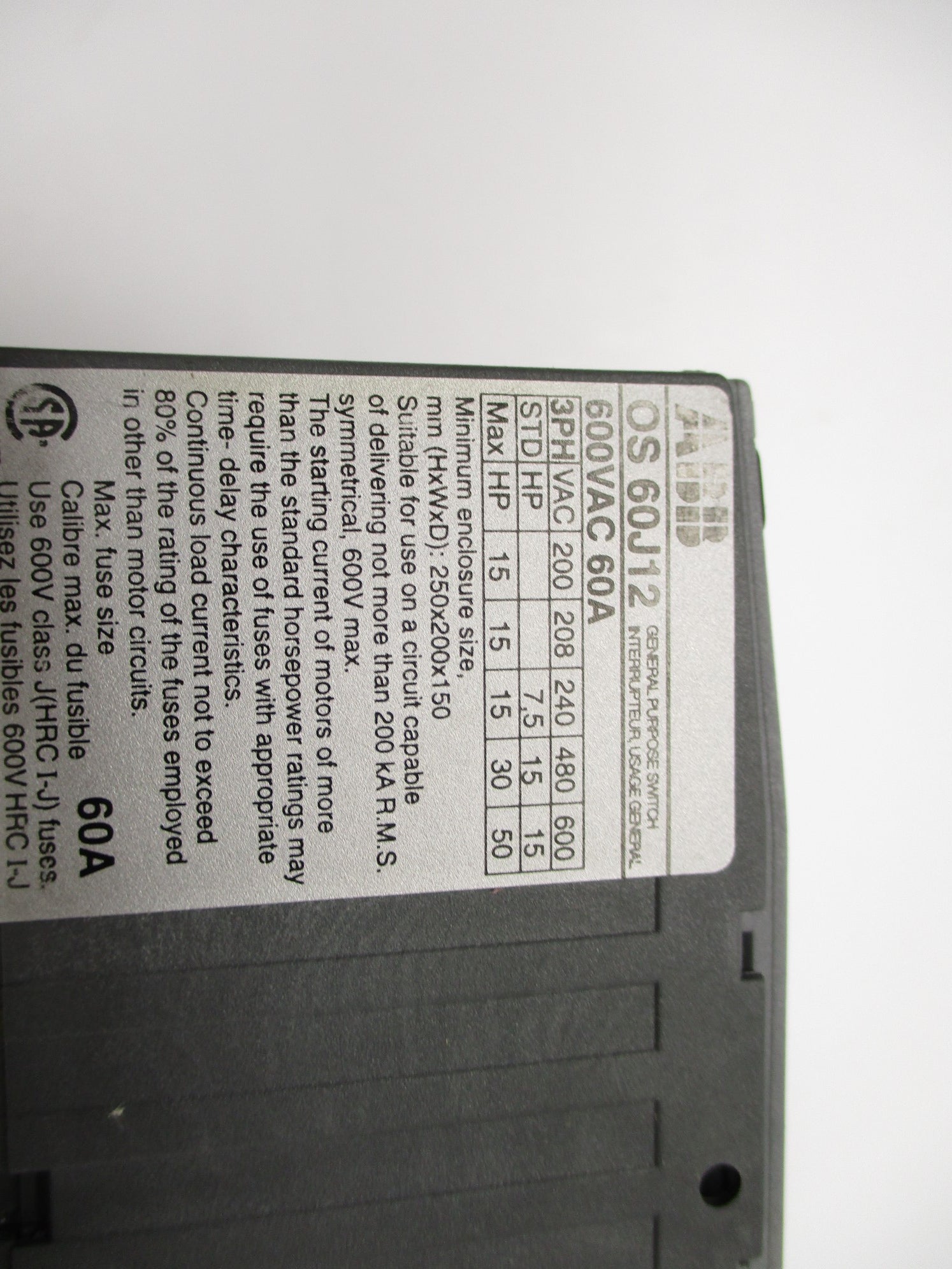 ABB 1SCA022499R5990 OS60J12 600VAC 60A NSMP