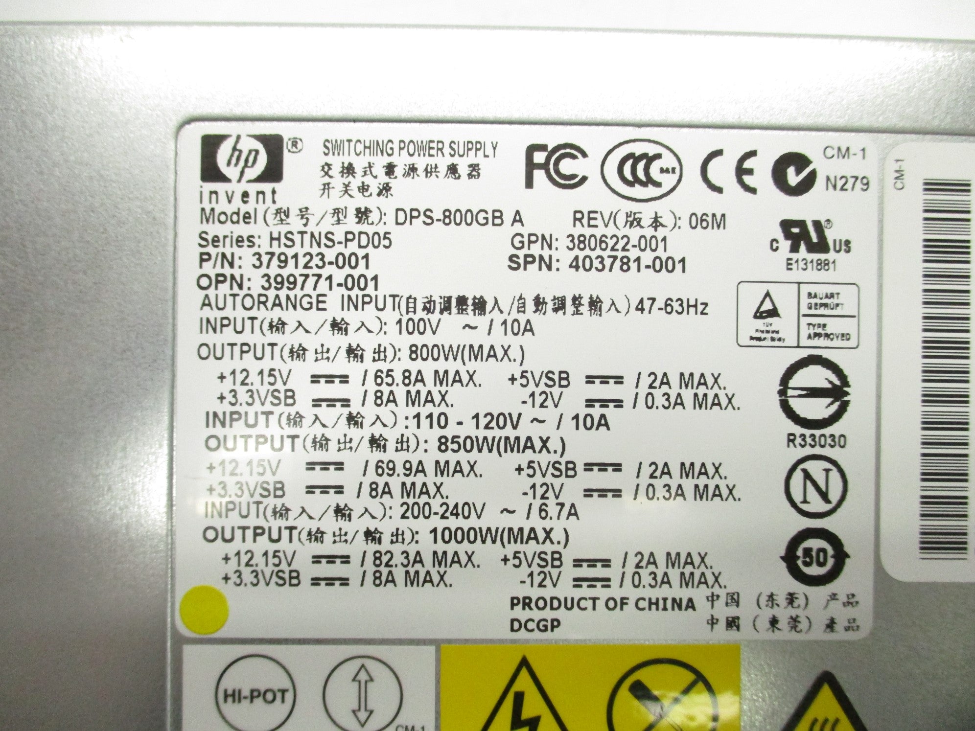 HEWLETT PACKARD DPS-800GBA UNMP