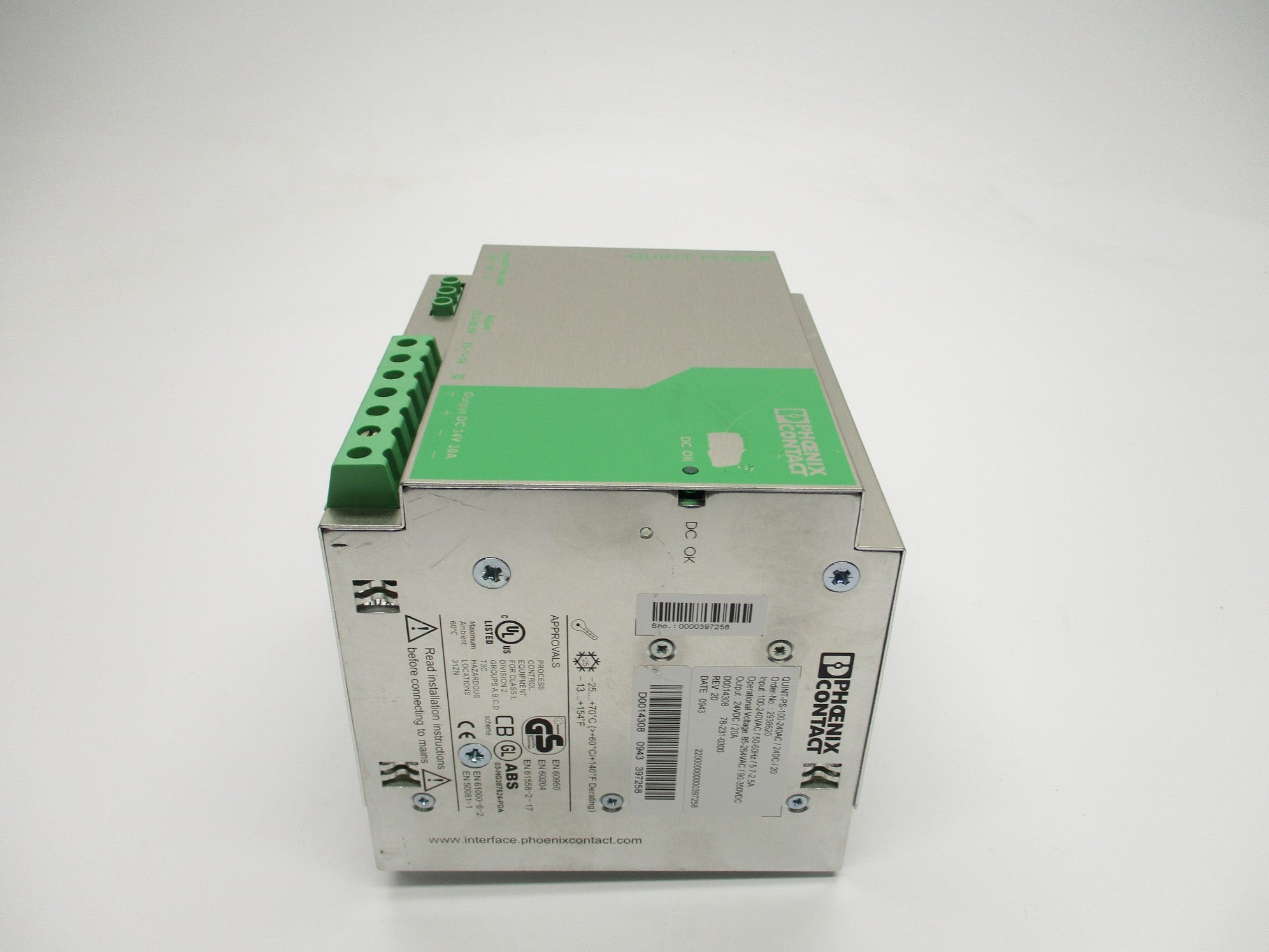 PHOENIX CONTACT QUINT-PS-100-240AC/24DC/20 UNMP