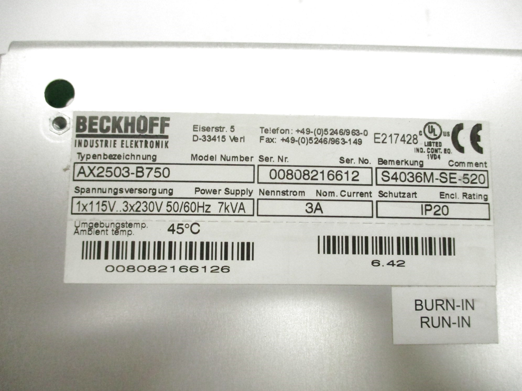 BECKHOFF AX2503-B750 NSMP