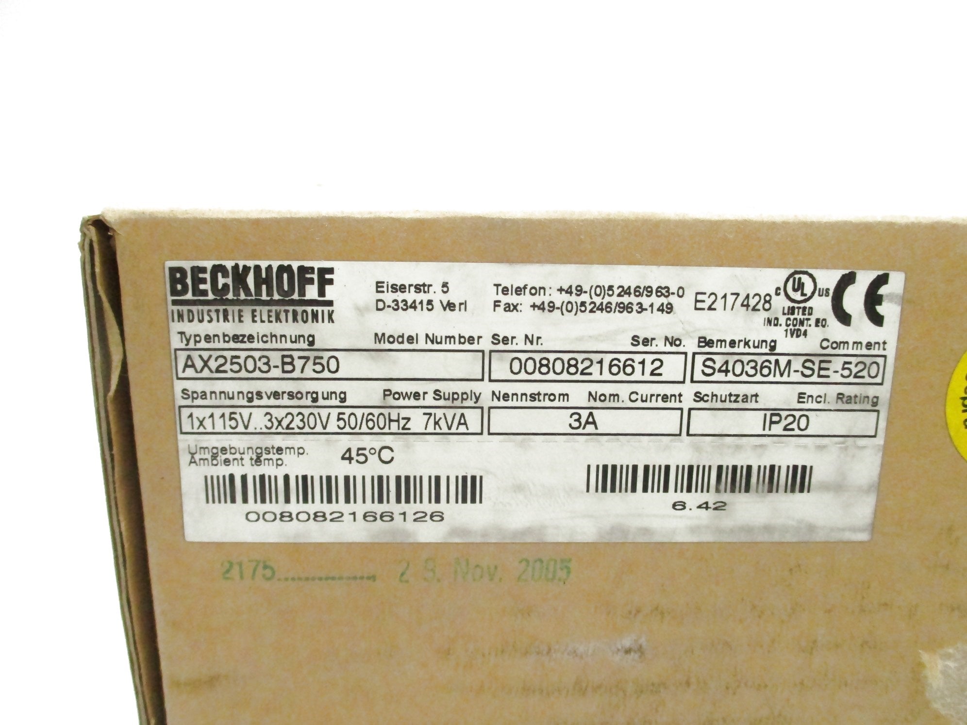 BECKHOFF AX2503-B750 NSMP