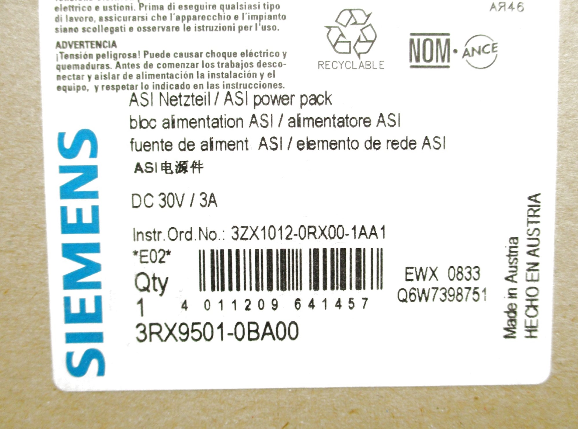 SIEMENS 3RX9501-0BA00 120/230VAC 3A NSMP