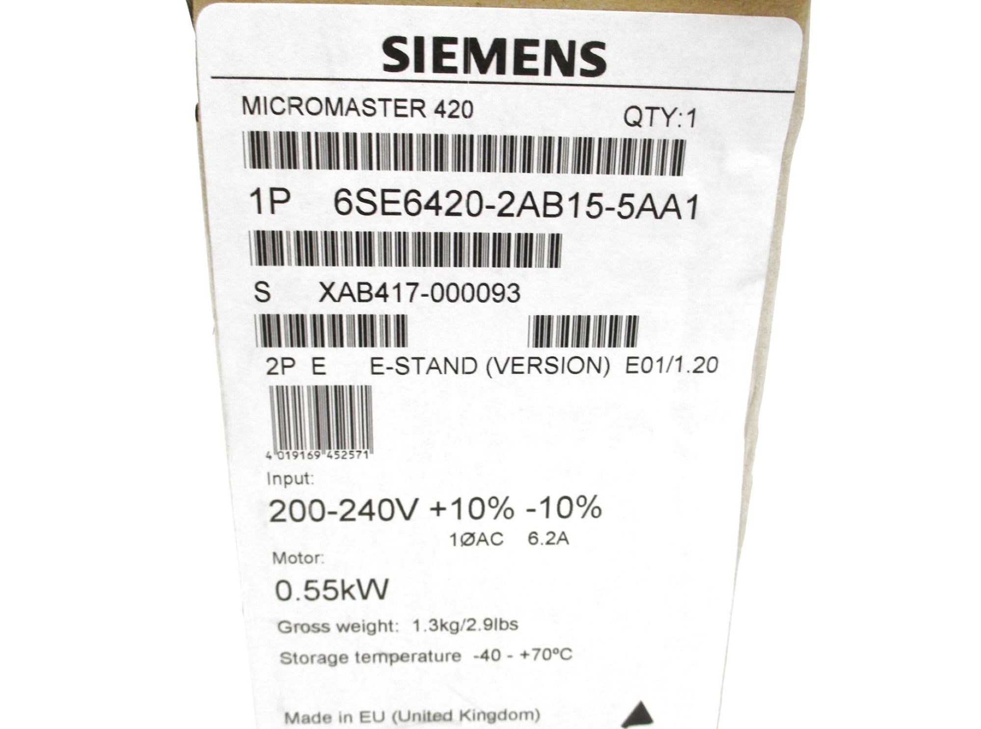 SIEMENS 6SE6420-2AB15-5AA1 NSFS