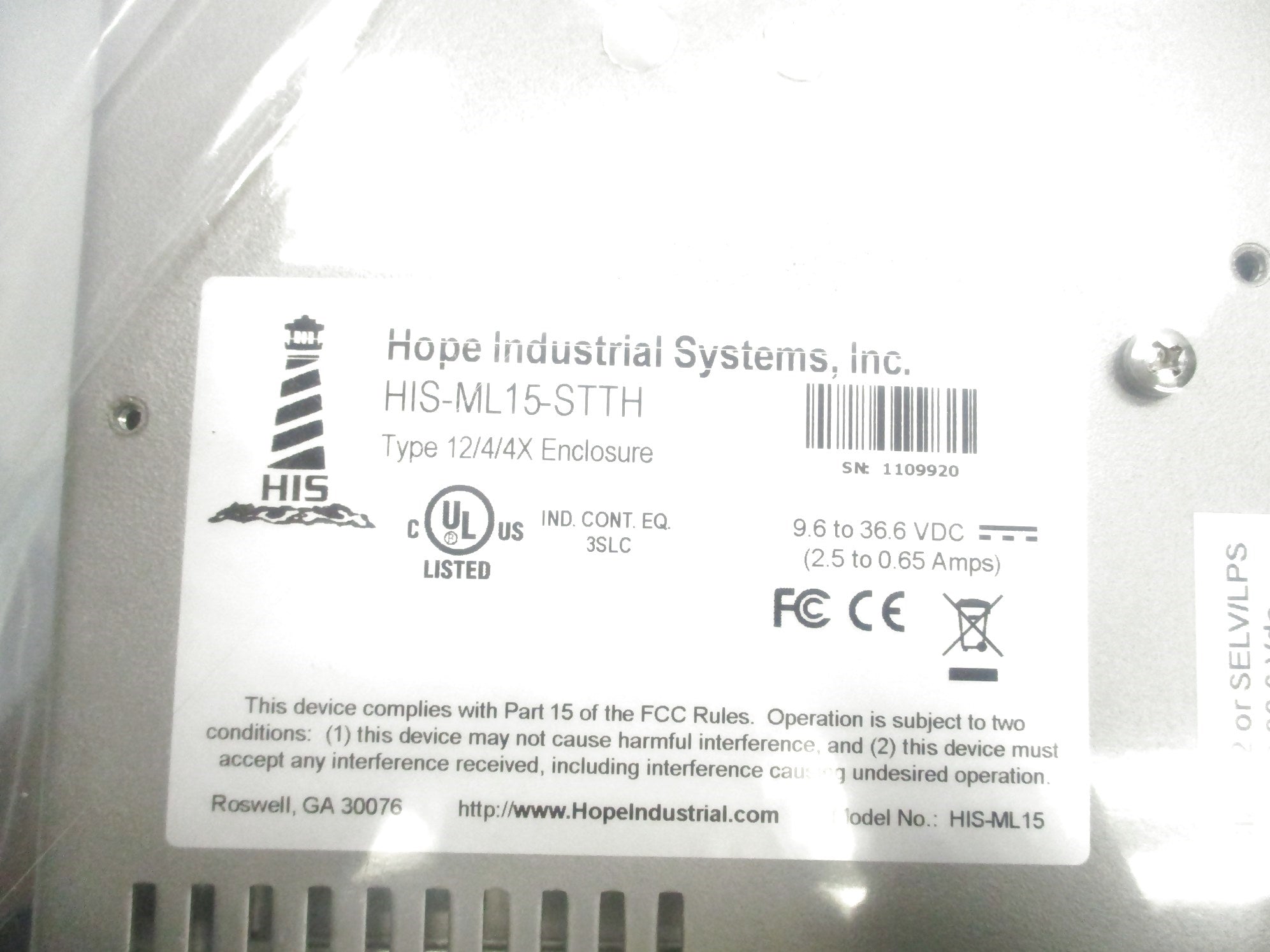 HOPE INDUSTRIAL SYSTEMS HIS-ML15-STTH NSMP