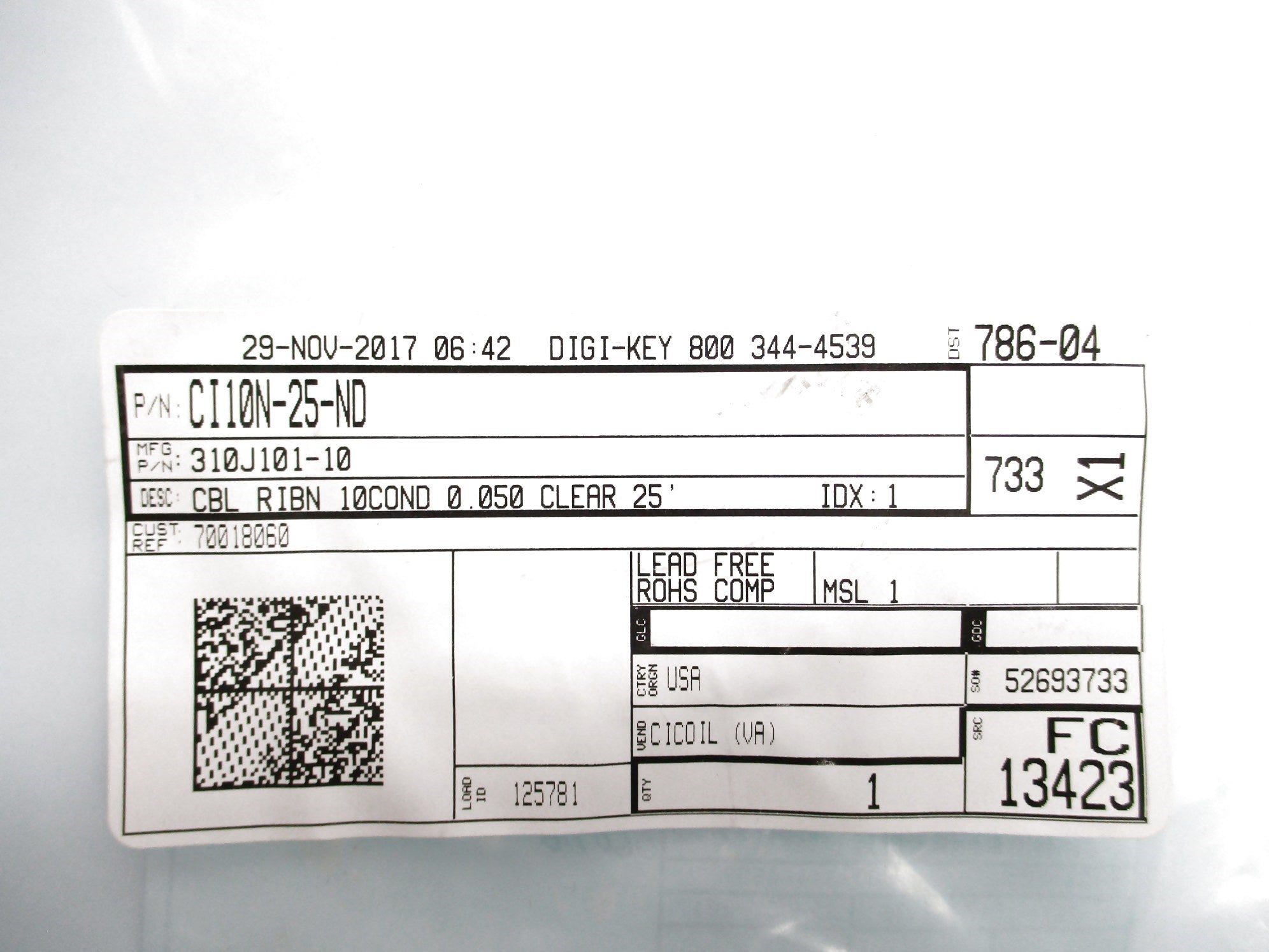 DIGI-KEY CI10N-25-ND NSMP