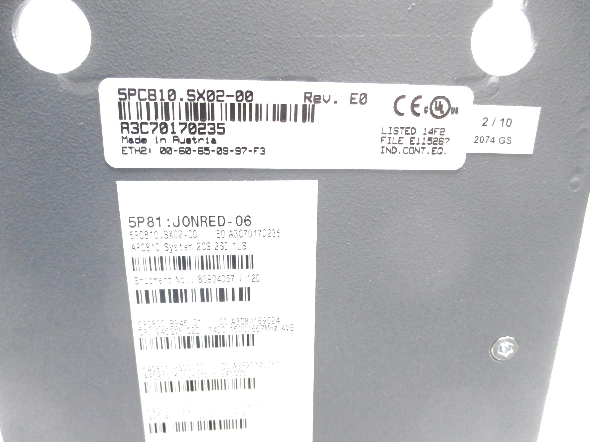 B&R AUTOMATION 5P81:JONRED-06 5PC810.5X02-00 NSMP