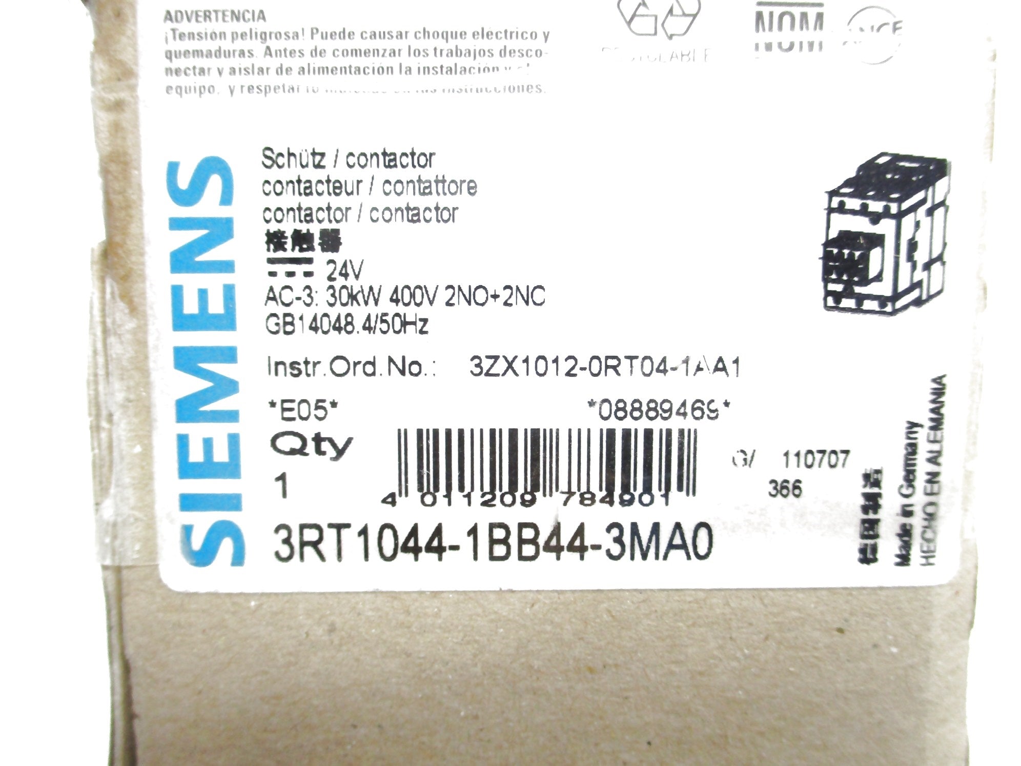 SIEMENS 3RT1044-1BB44-3MA0 24V (AS PICTURED) NSMP