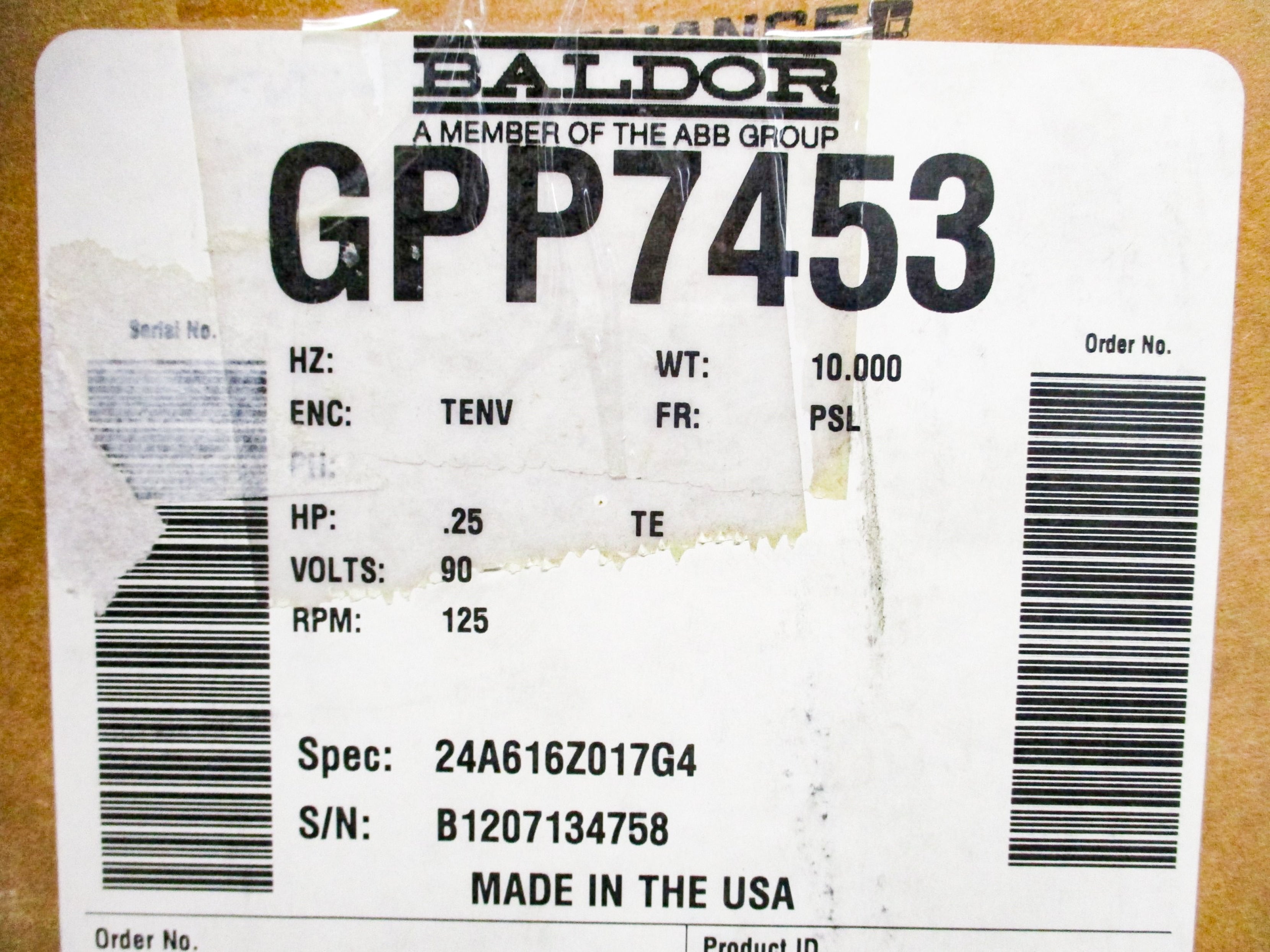 BALDOR 24A616Z017G4 GPP7453 90V 2.5A NSMP