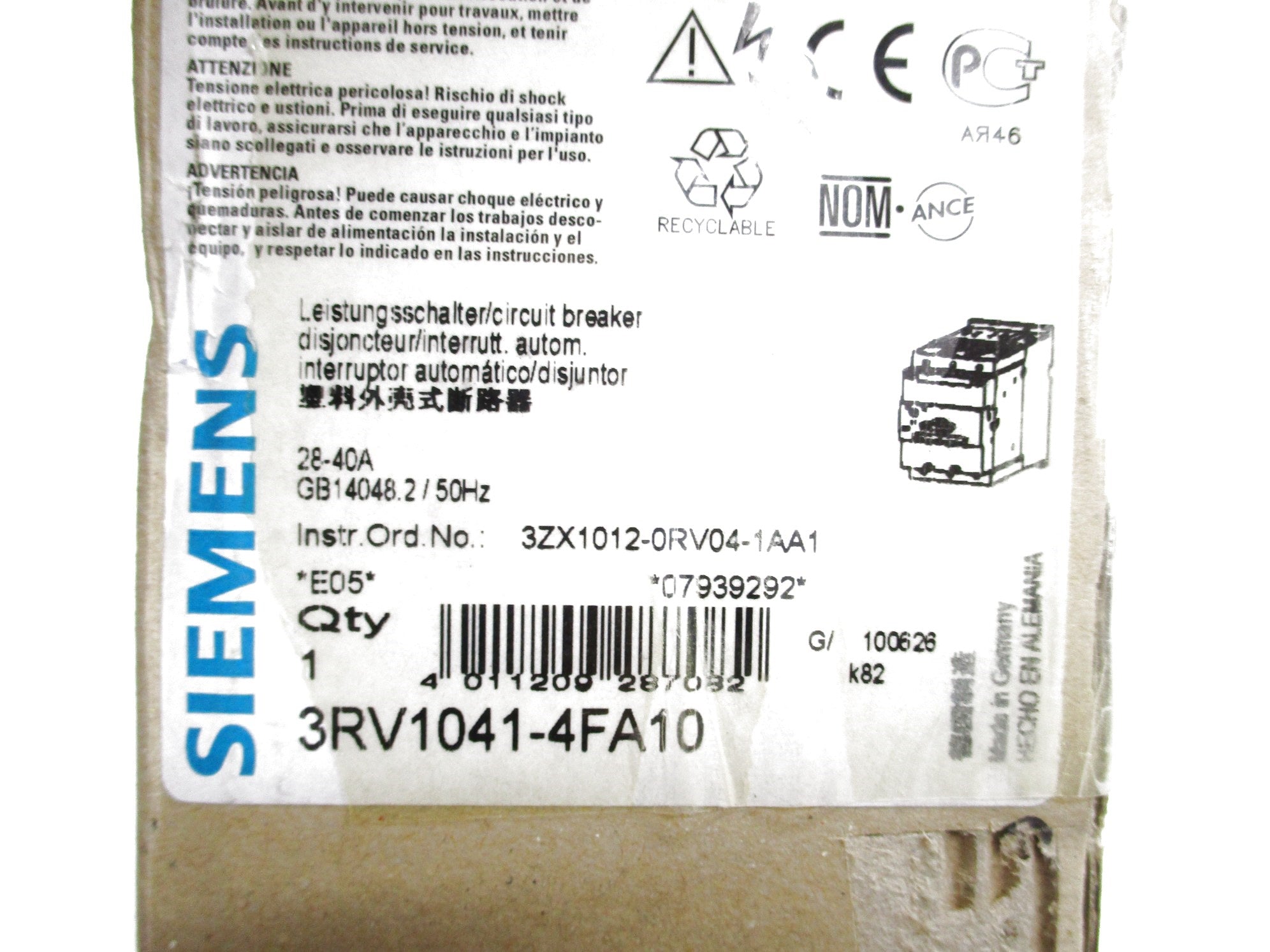 SIEMENS 3RV1041-4FA10 28-40A 690V NSMP
