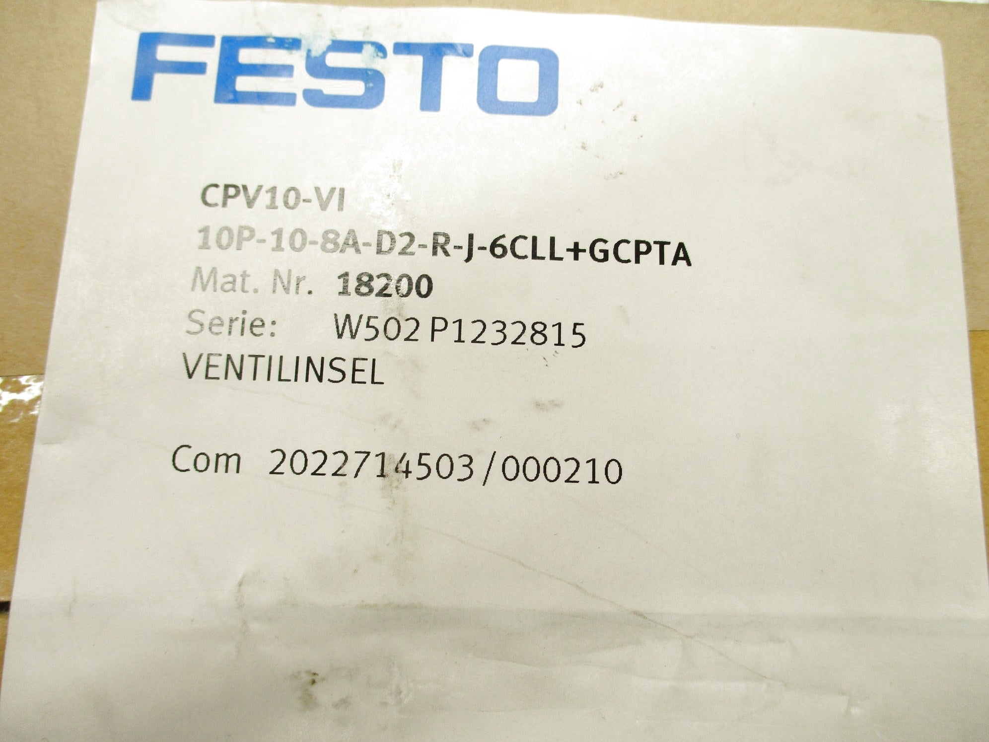 FESTO CPV10-VI-10P-10-8A-D2-R-J-6CLL+GCPTA NSFS