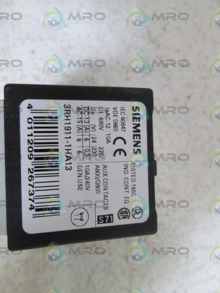 SIEMENS AUX. CONTACT 3RH1911-1HA13 *NEW NO BOX*
