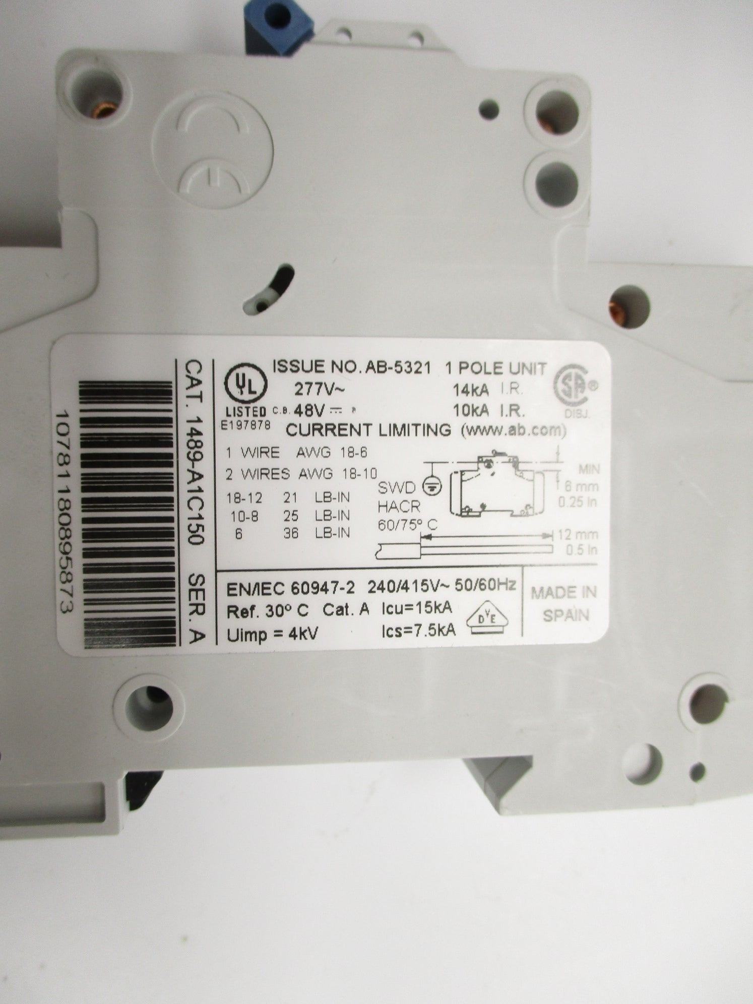 ALLEN BRADLEY 1489-A1C150 SER. A 277V 15A NSNP