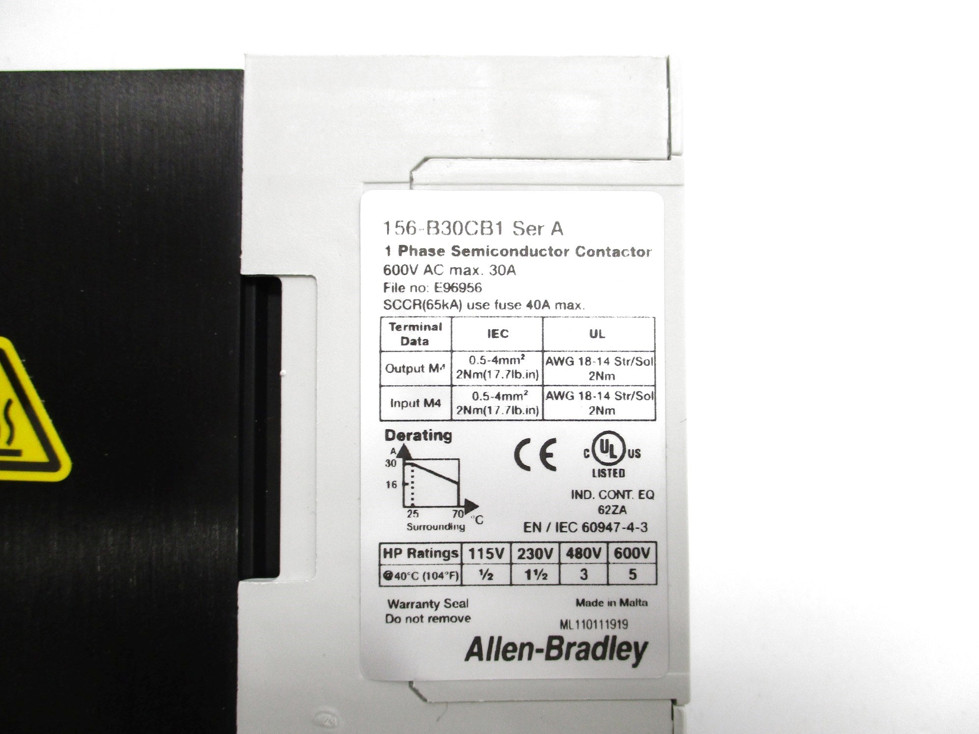 ALLEN BRADLEY 156-B30CB1 SER. A 660VAC (WH) NSMP