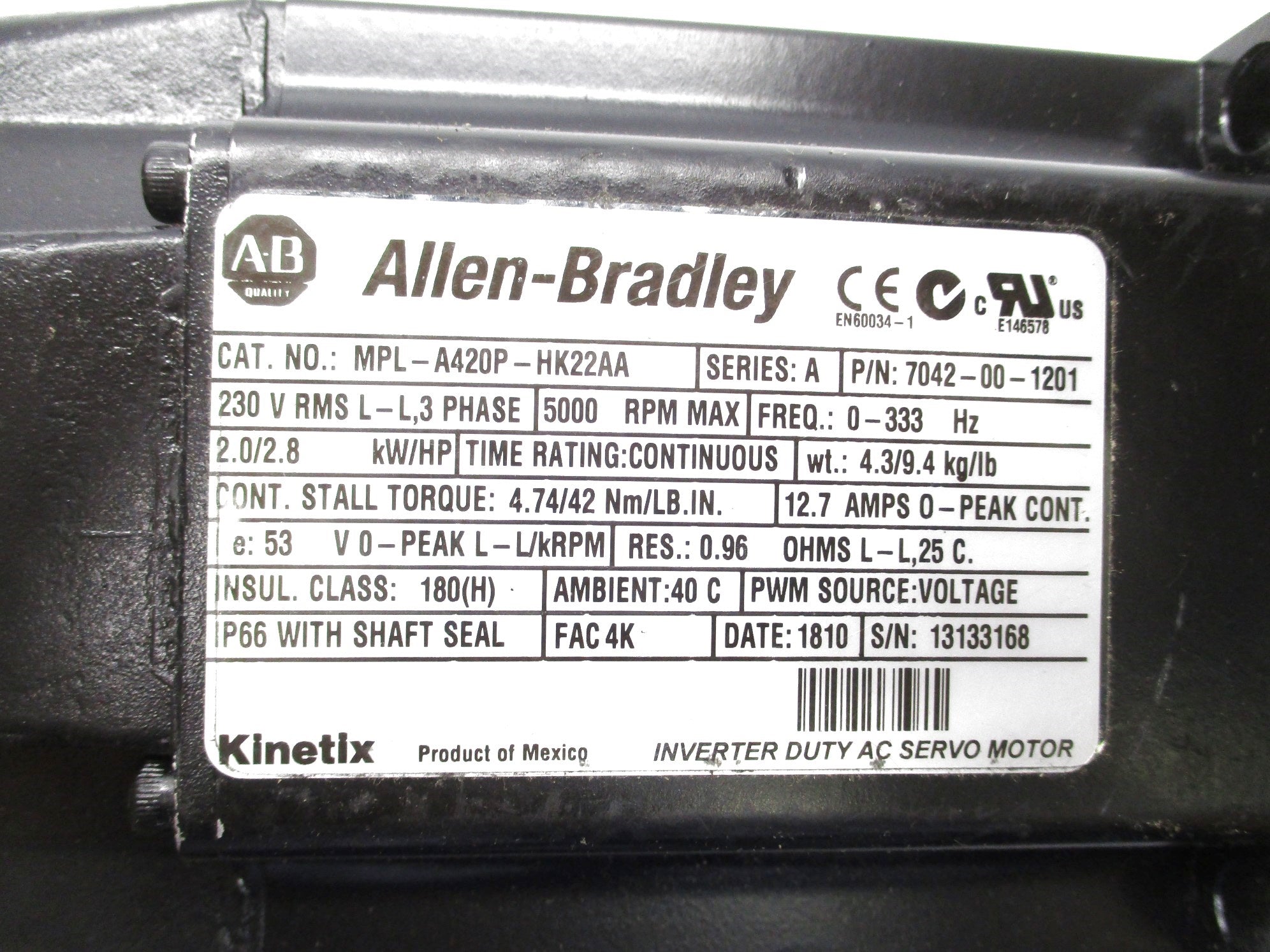 ALLEN BRADLEY MPL-A420P-HK22AA SER. A NSMP