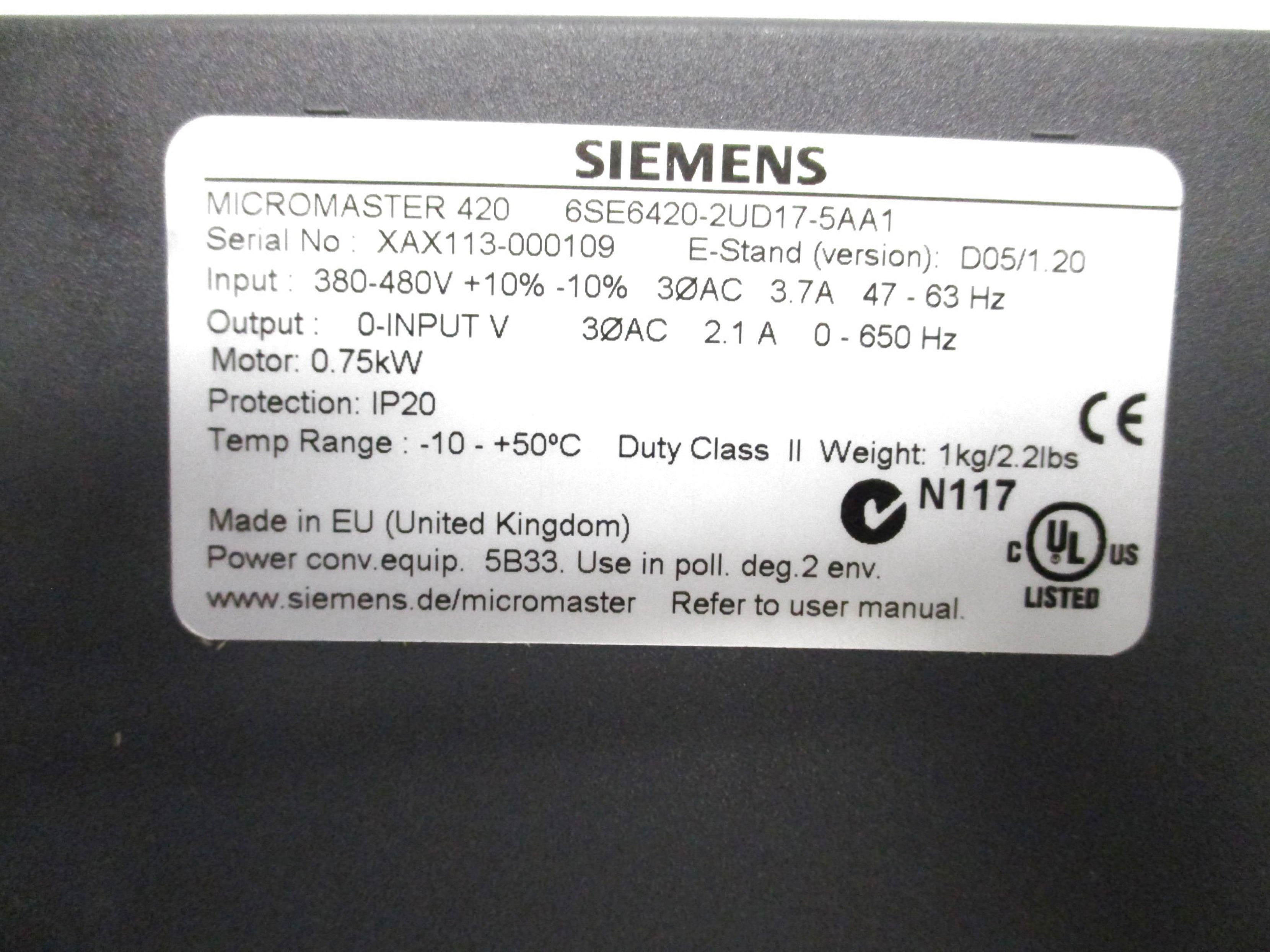 SIEMENS 6SE6420-2UD17-5AA1 NSMP